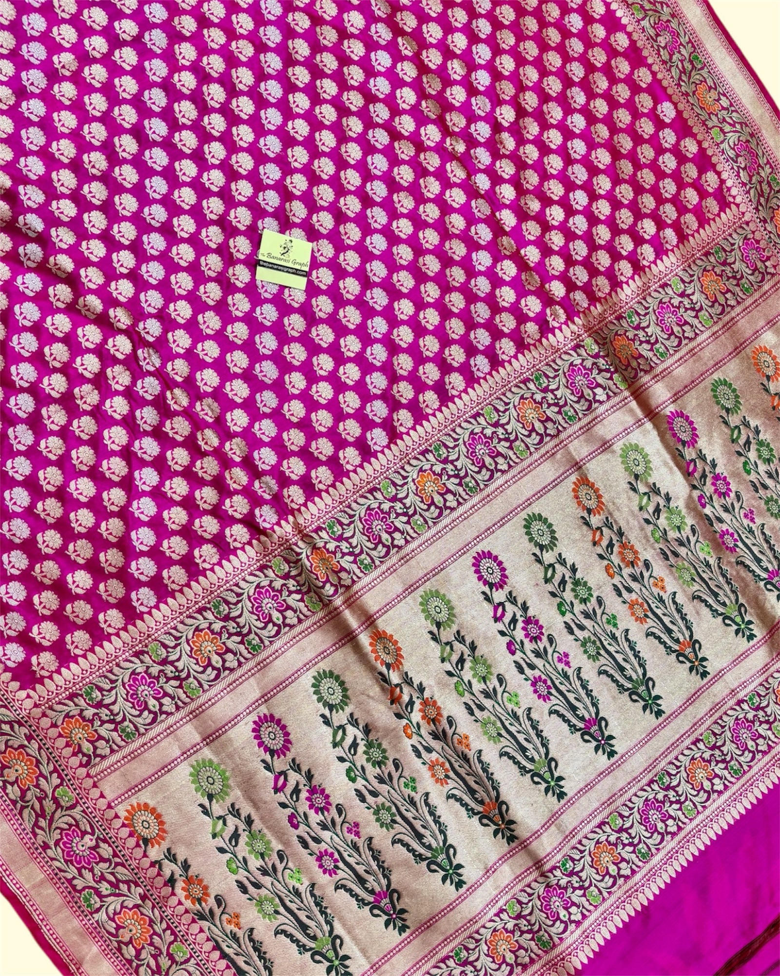 Hot Pink Pure Katan Handloom Silk - Kadhua Motifs with Meenakari Banarasi Saree