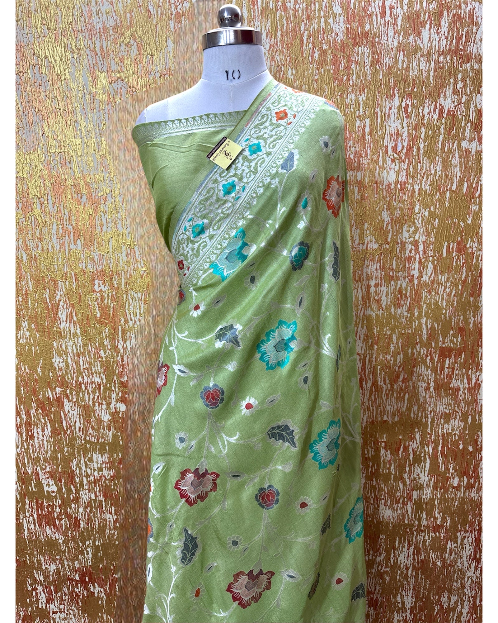 Pure Tussar Georgette - All Over Jaal Work With Meenakari Banarasi Saree