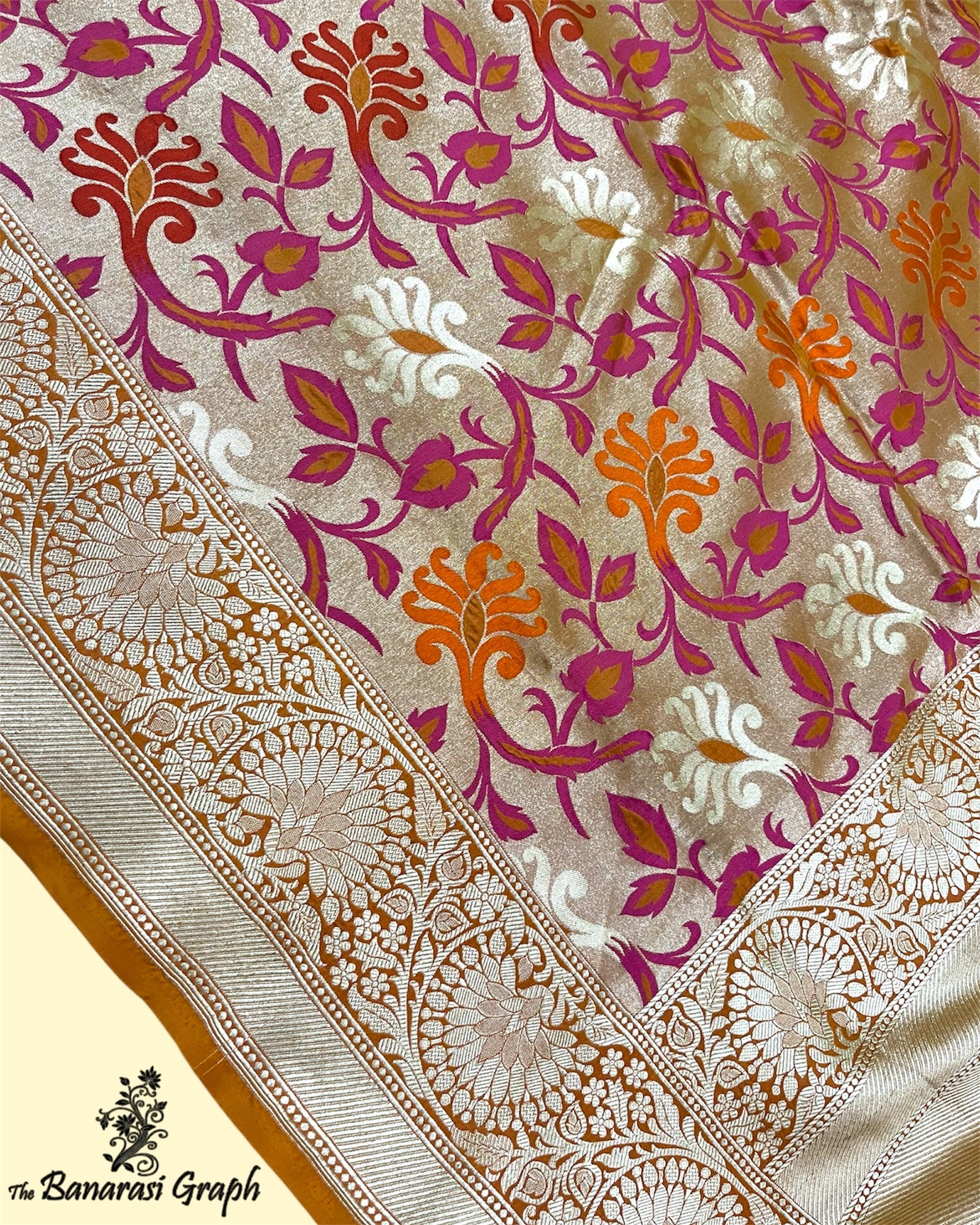 Rust Pure Katan Handloom Silk - All Over Jaal Work with Meenakari Banarasi Saree