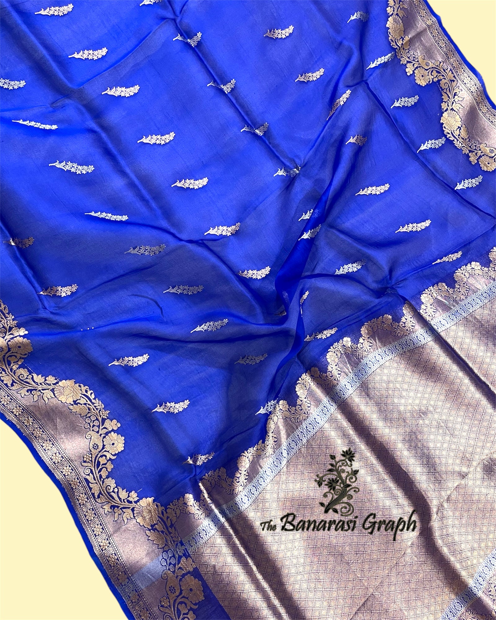 Royal Blue Pure Kora Handloom Silk - Kadhua Motifs Banarasi Saree