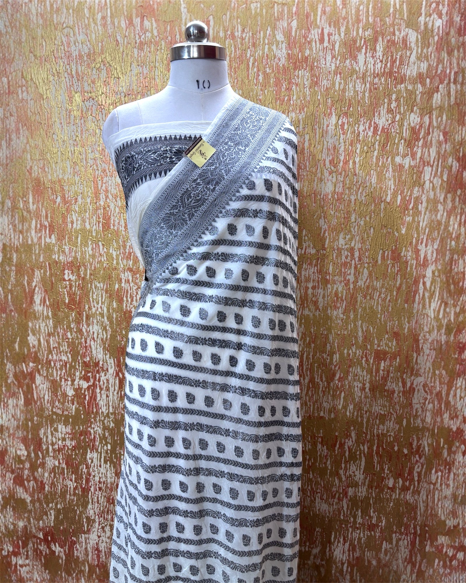 Pure Khaddi Chiffon Georgette - Strip Jaal Work Banarasi Saree