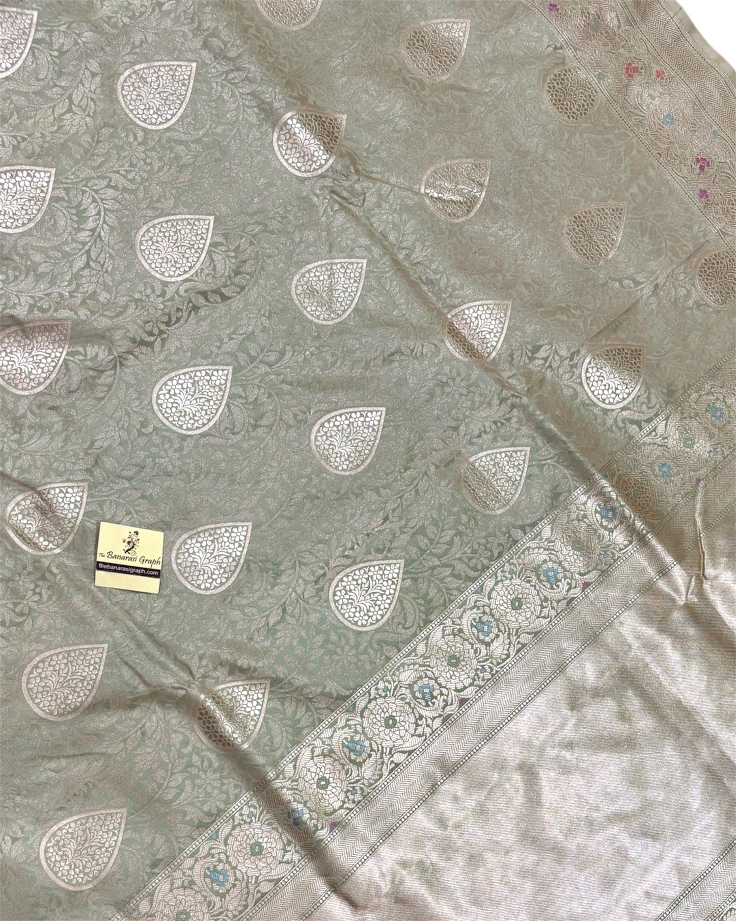 Pista Pure Katan Handloom Silk - All Over Jaal Work with Meenakari Banarasi Saree