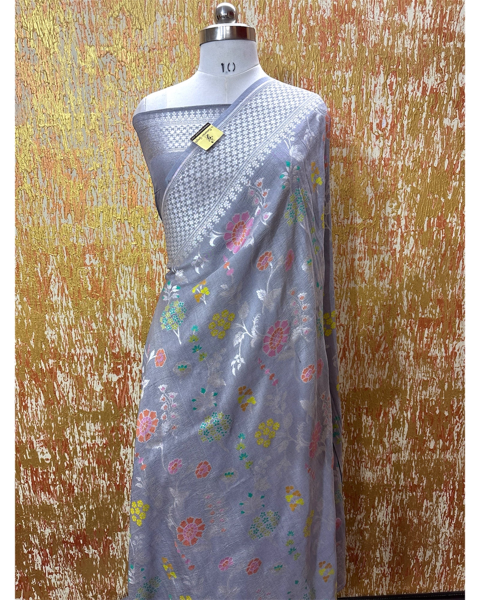 Pure Tussar Georgette - All Over Jaal Work With Meenakari Banarasi Saree