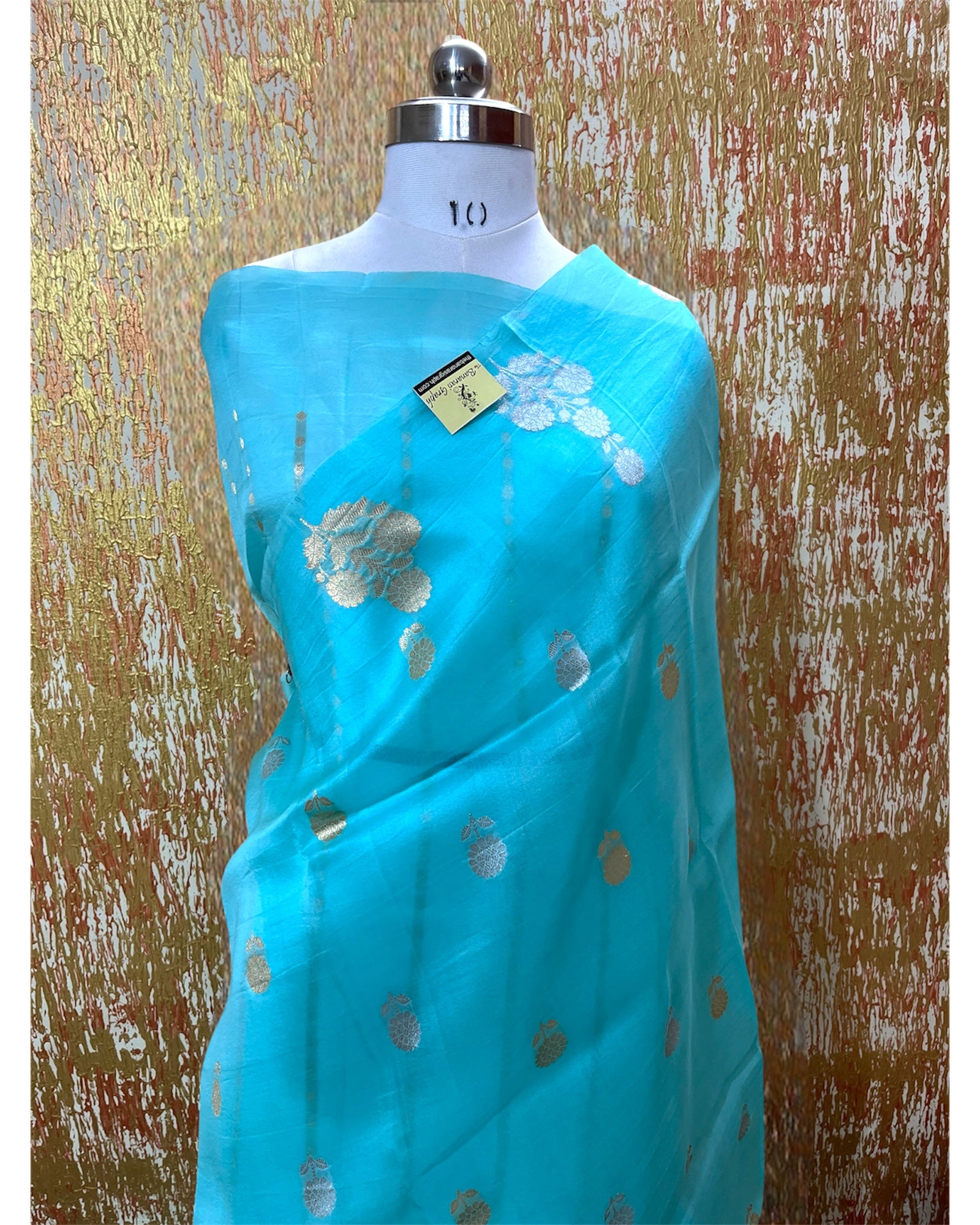 Sky Blue Pure Kora Handloom Silk - Kadhua Motifs Banarasi Saree