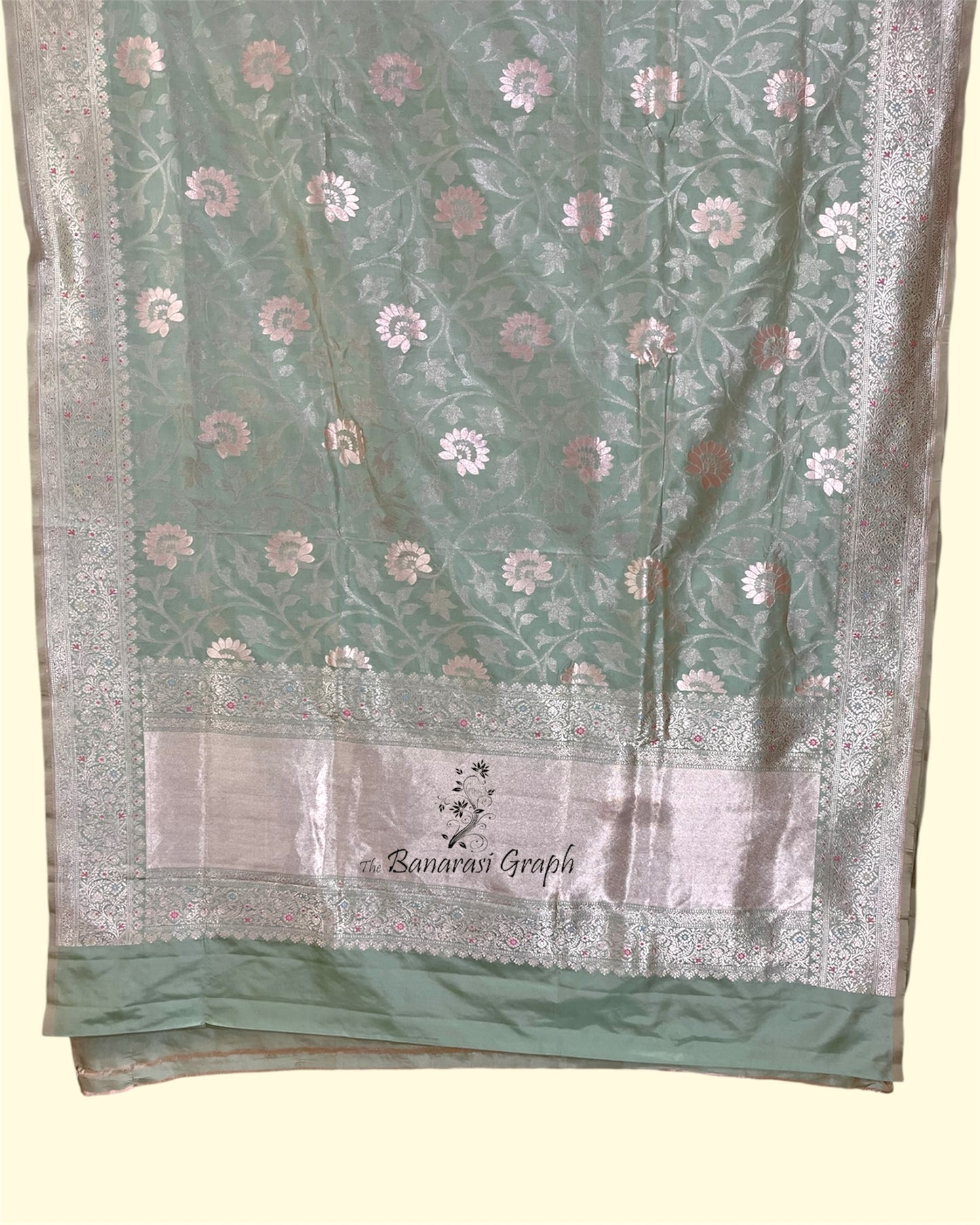 Pista Pure Katan Handloom Silk - All Over Jaal Work With Meenakari Banarasi Saree