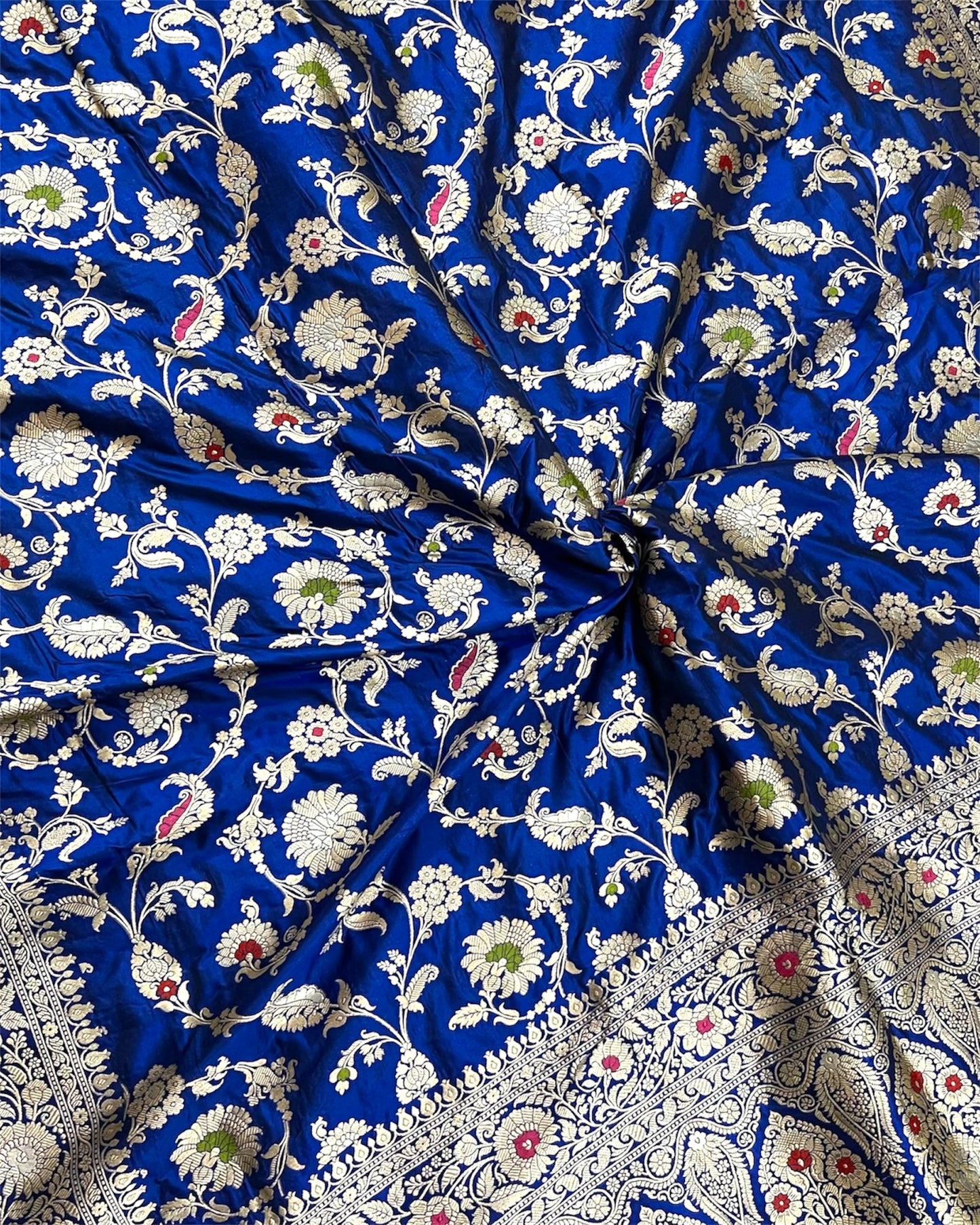 Royal Blue Pure Katan Handloom Silk - All Over Jaal Work With Tilfi Meenakari Banarasi Saree