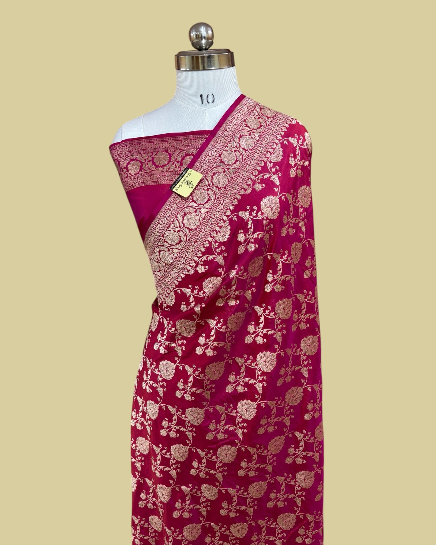Hot Pink Pure Katan Handloom Silk - All Over Jaal Work Banarasi Saree