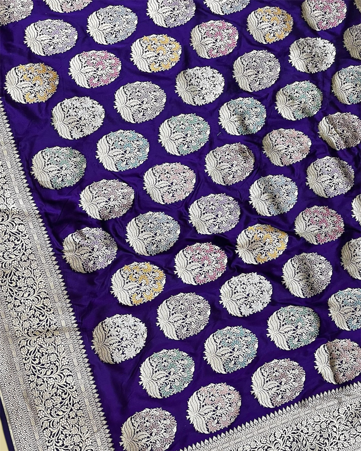 Dark Violet Pure Katan Handloom Silk - All Over Boota Work With Meenakari Banarasi Saree