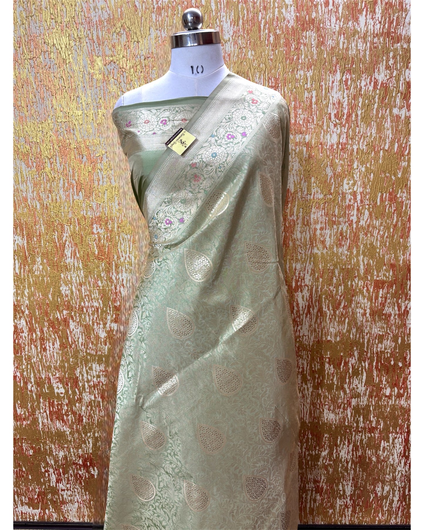 Pista Pure Katan Handloom Silk - All Over Jaal Work with Meenakari Banarasi Saree