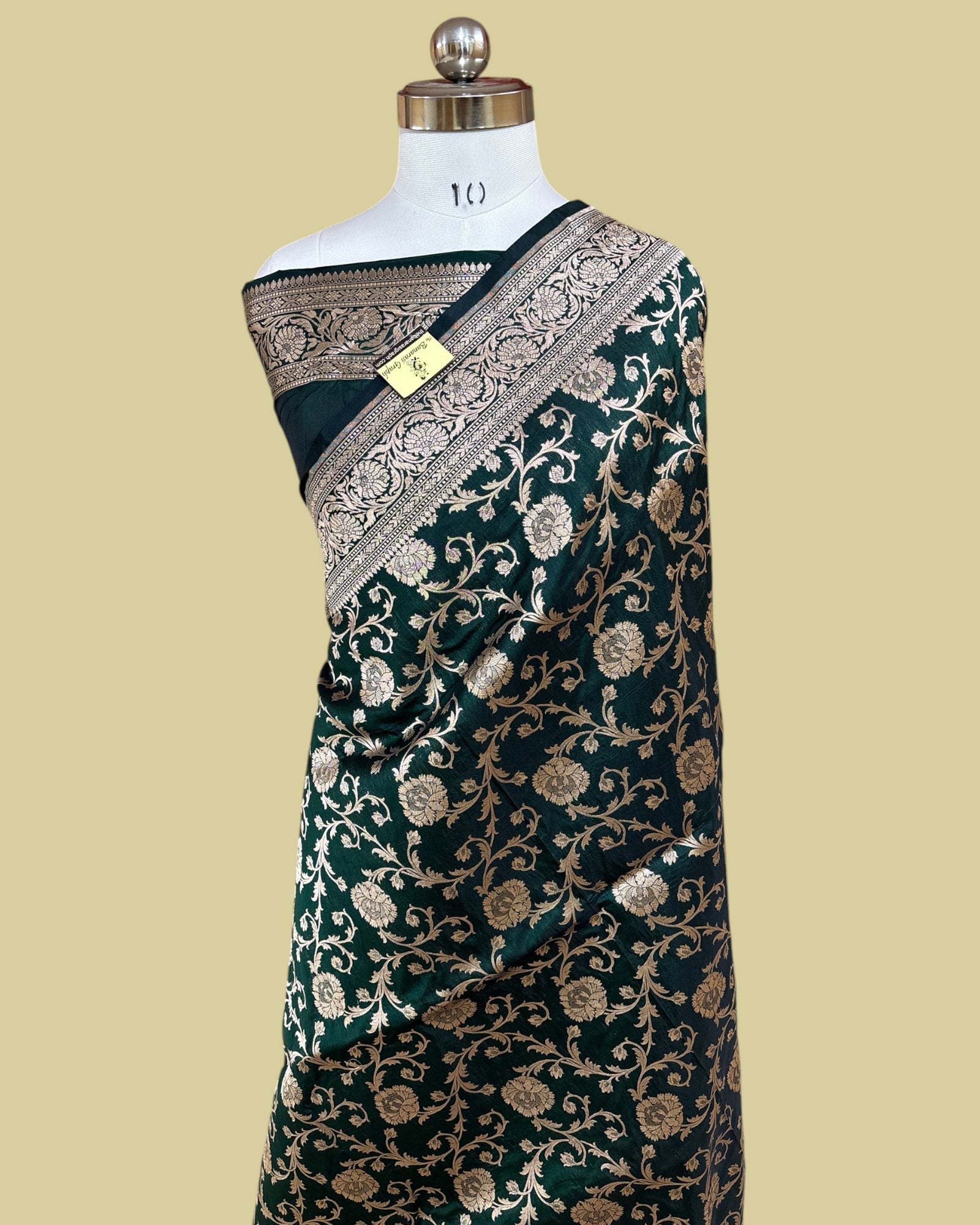 Dark Green Pure Katan Handloom Silk - All Over Jaal Work Banarasi Saree