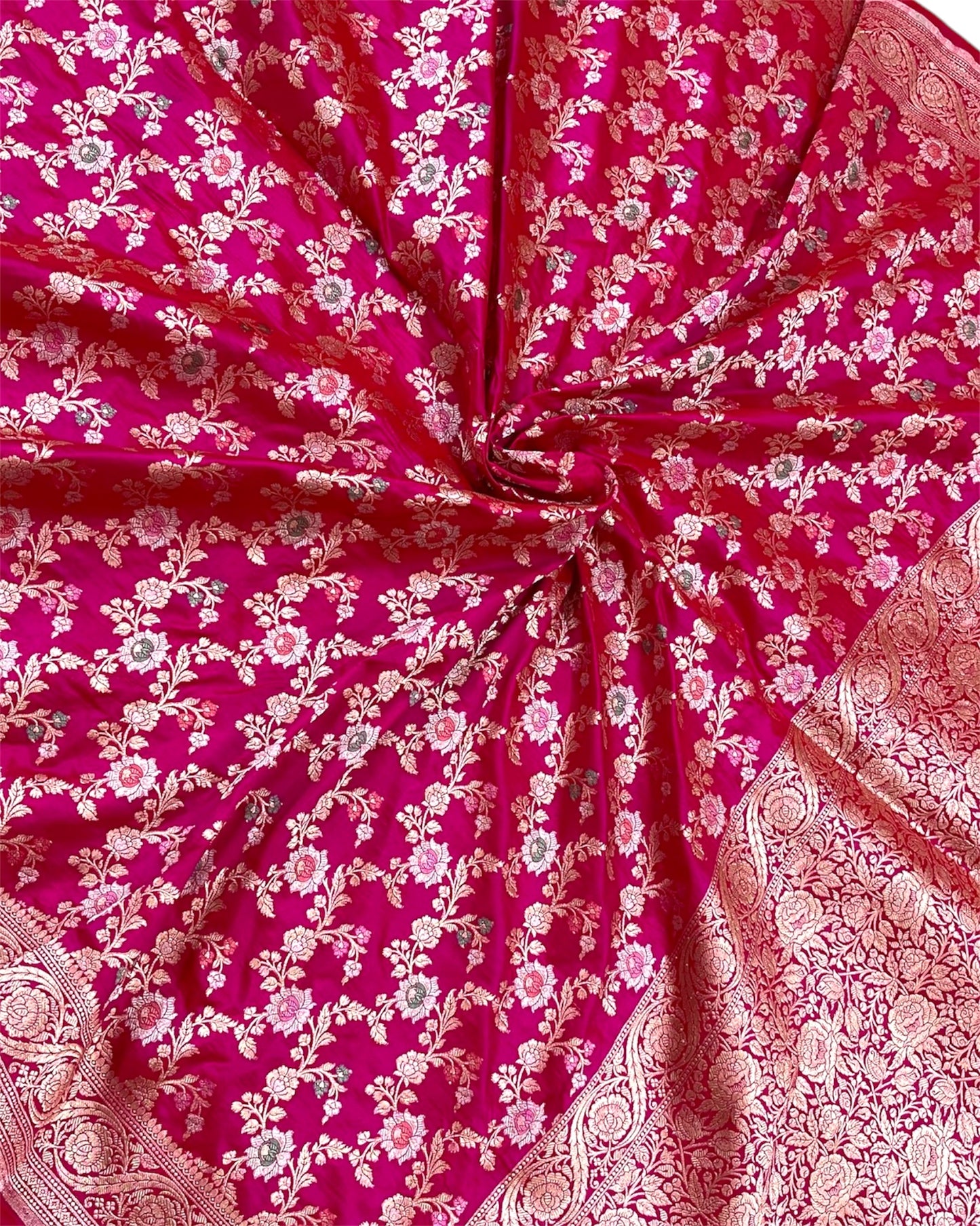 Hot Pink Pure Katan Handloom Silk - All Over Jaal Work With Tilfi Meenakari Banarasi Saree