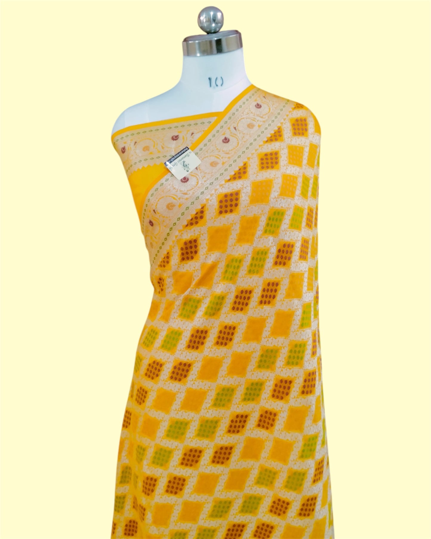 Yellow Pure Khaddi Chiffon Water Zari Multi Bhandej Banarasi Saree