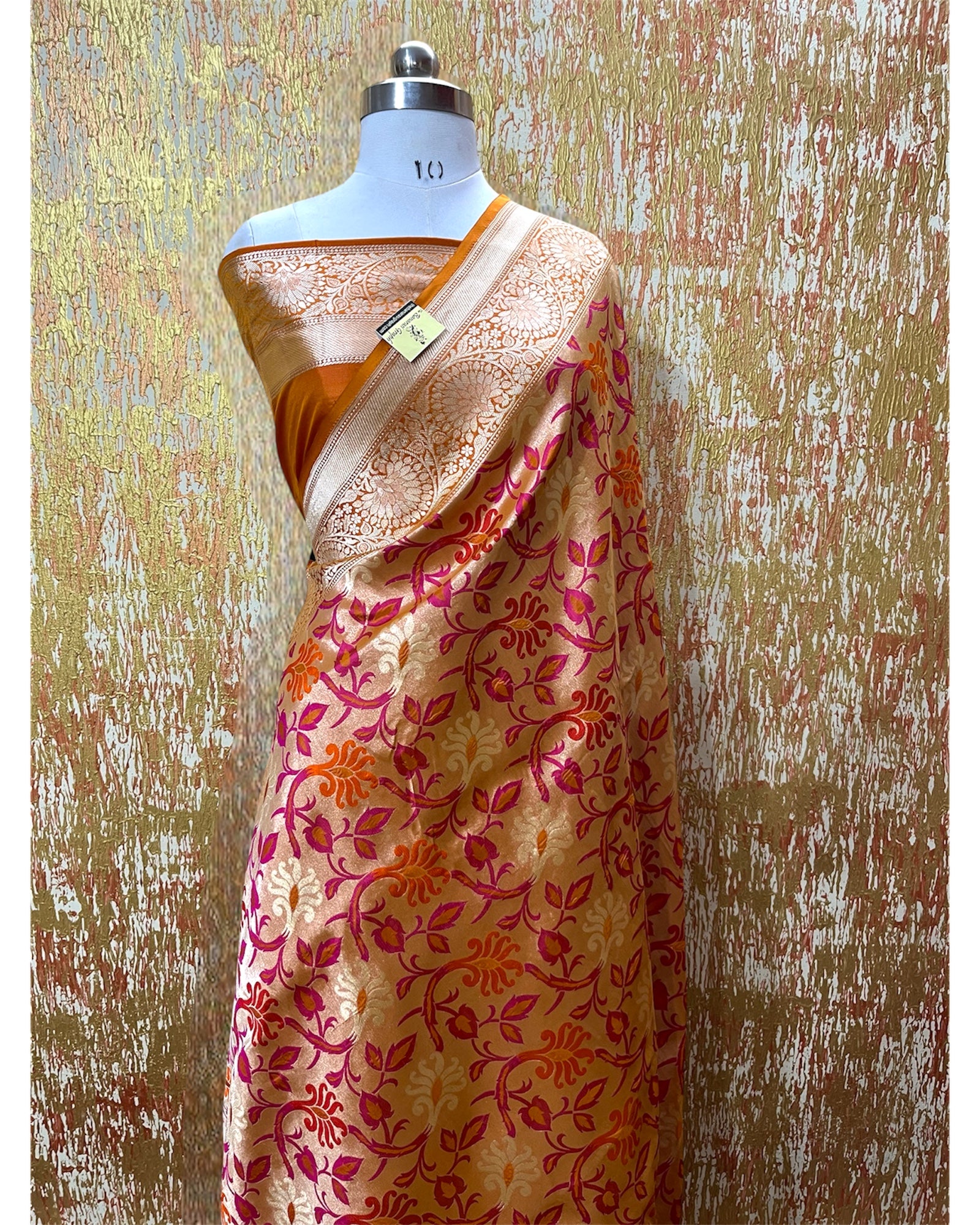 Rust Pure Katan Handloom Silk - All Over Jaal Work with Meenakari Banarasi Saree