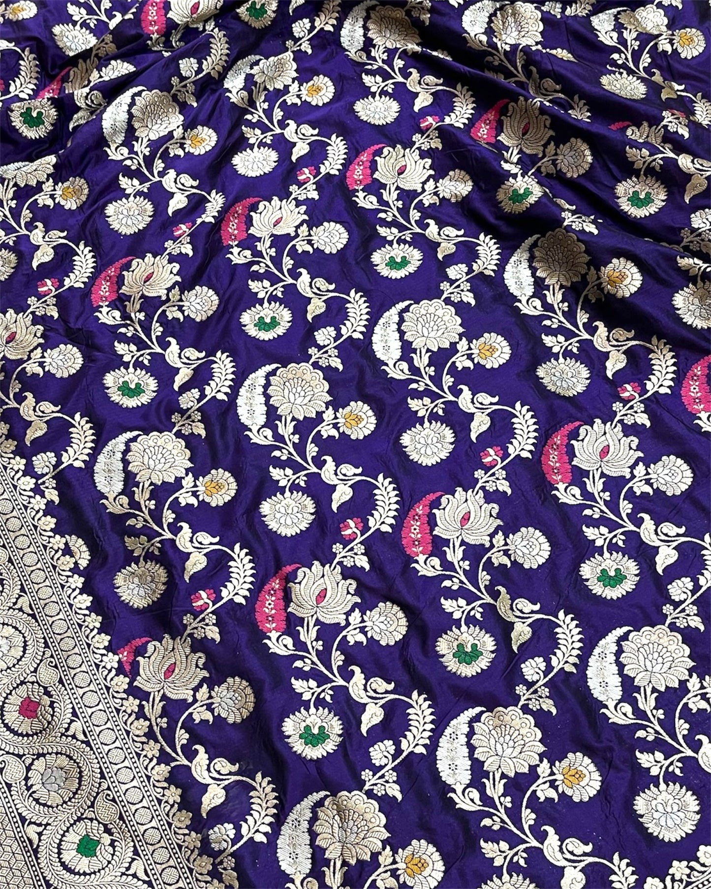 Purple Pure Katan Handloom Silk - All Over Jaal Work With Tilfi Meenakari Banarasi Saree