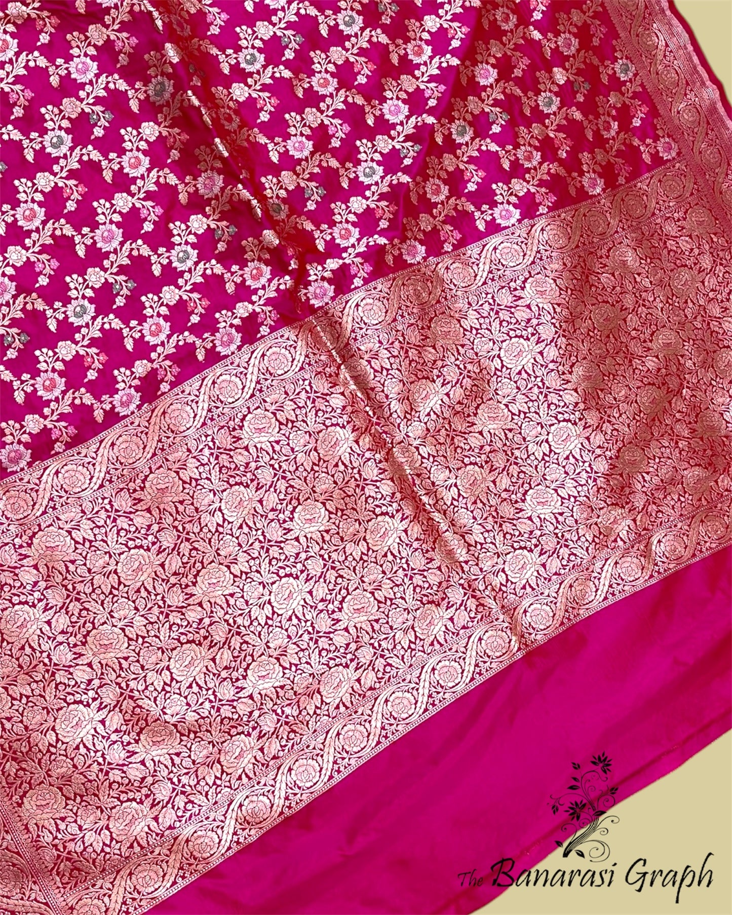 Hot Pink Pure Katan Handloom Silk - All Over Jaal Work With Tilfi Meenakari Banarasi Saree