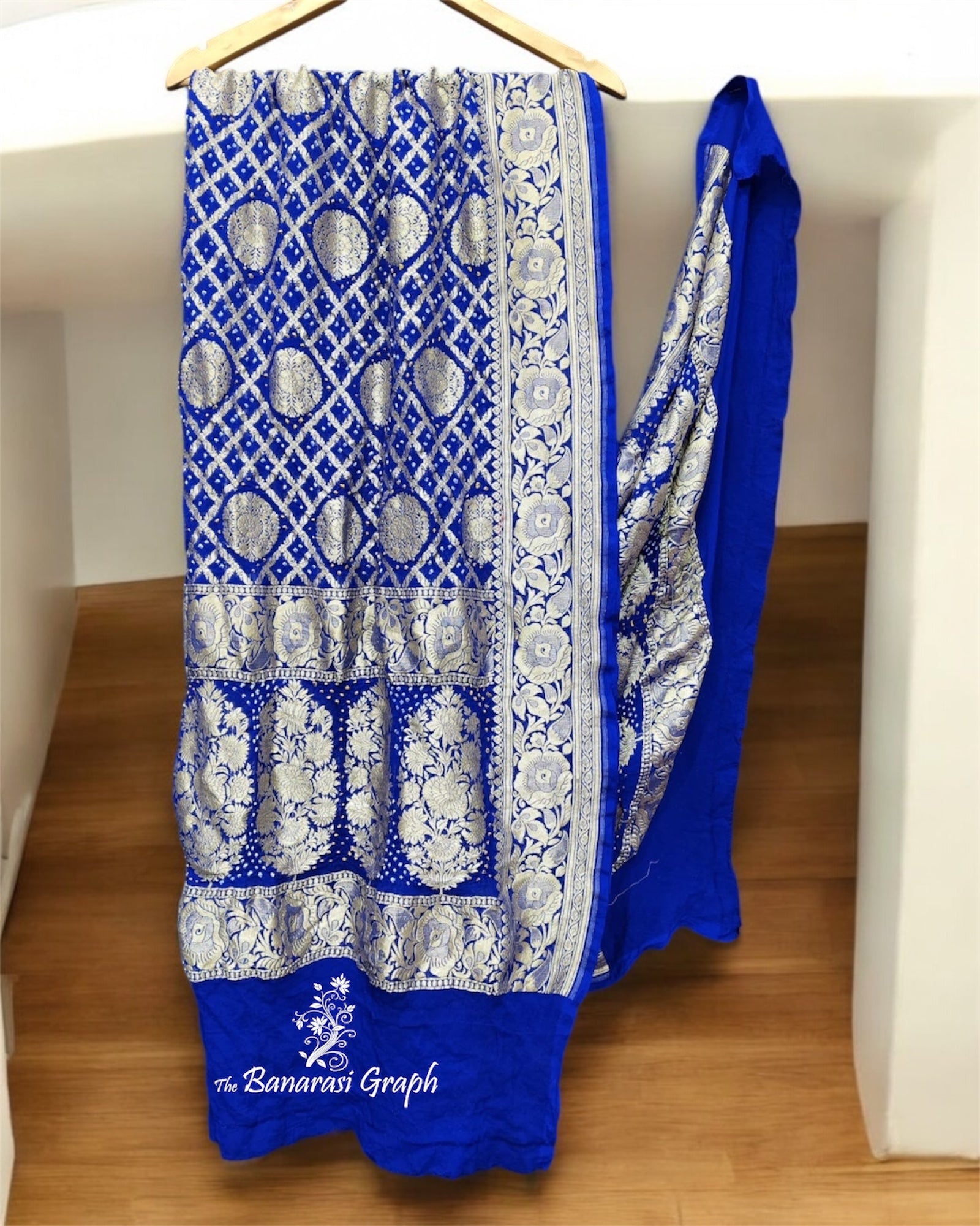 Royal Blue Pure Georgette Bhandej Banarasi Dupatta