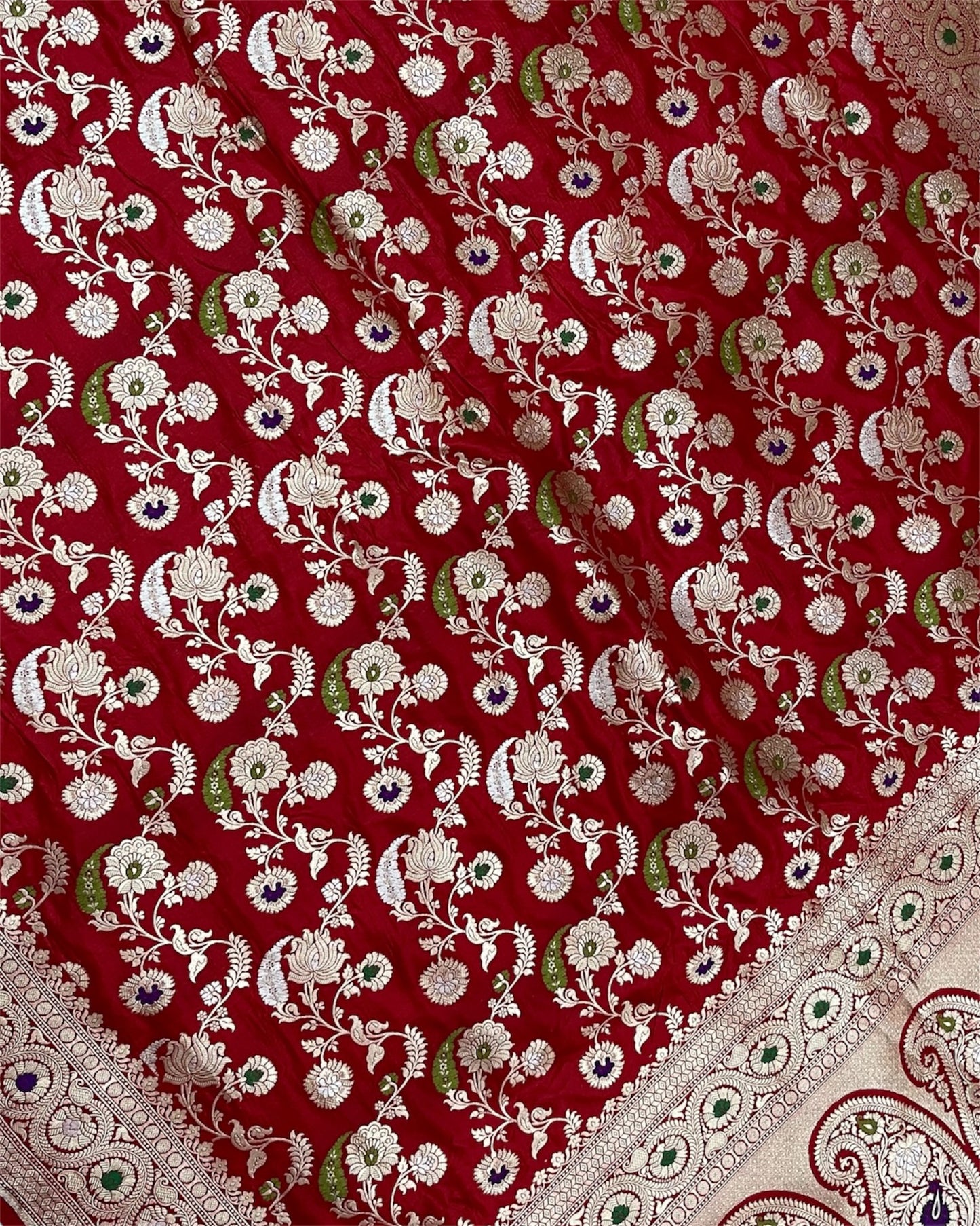 Red Pure Katan Handloom Silk - All Over Jaal Work With Tilfi Meenakari Banarasi saree