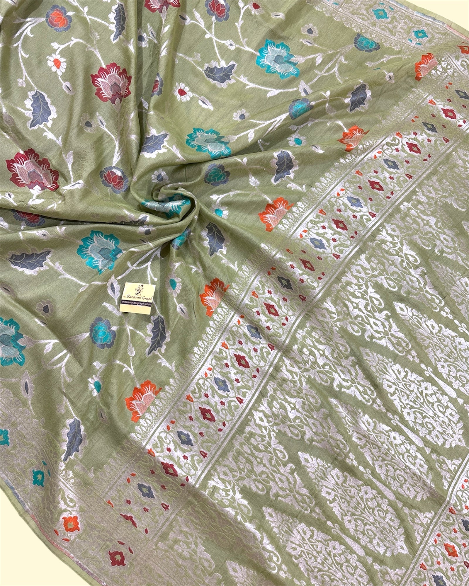 Pure Tussar Georgette - All Over Jaal Work With Meenakari Banarasi Saree