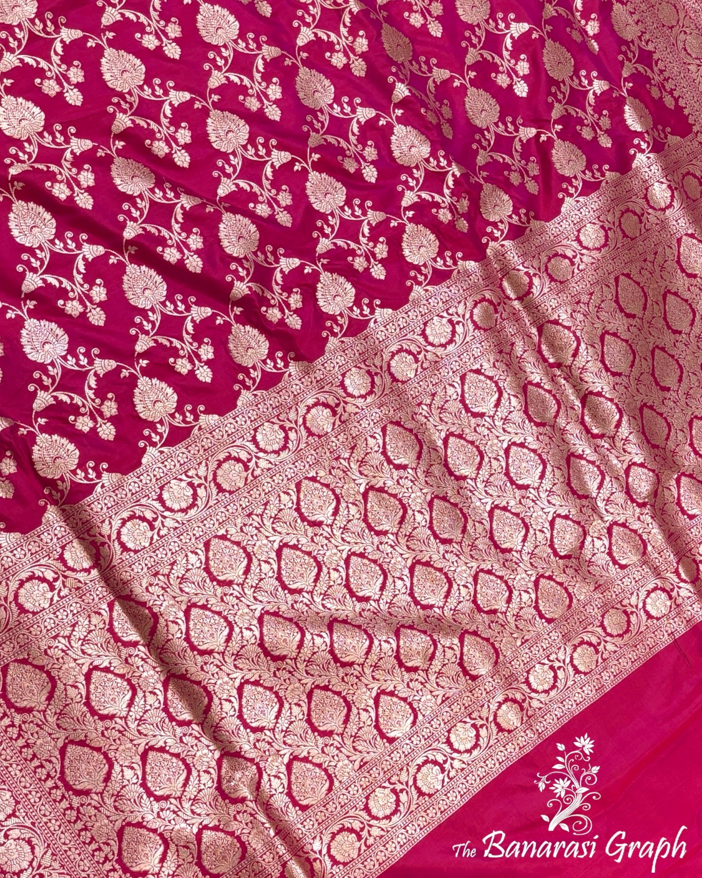 Hot Pink Pure Katan Handloom Silk - All Over Jaal Work Banarasi Saree