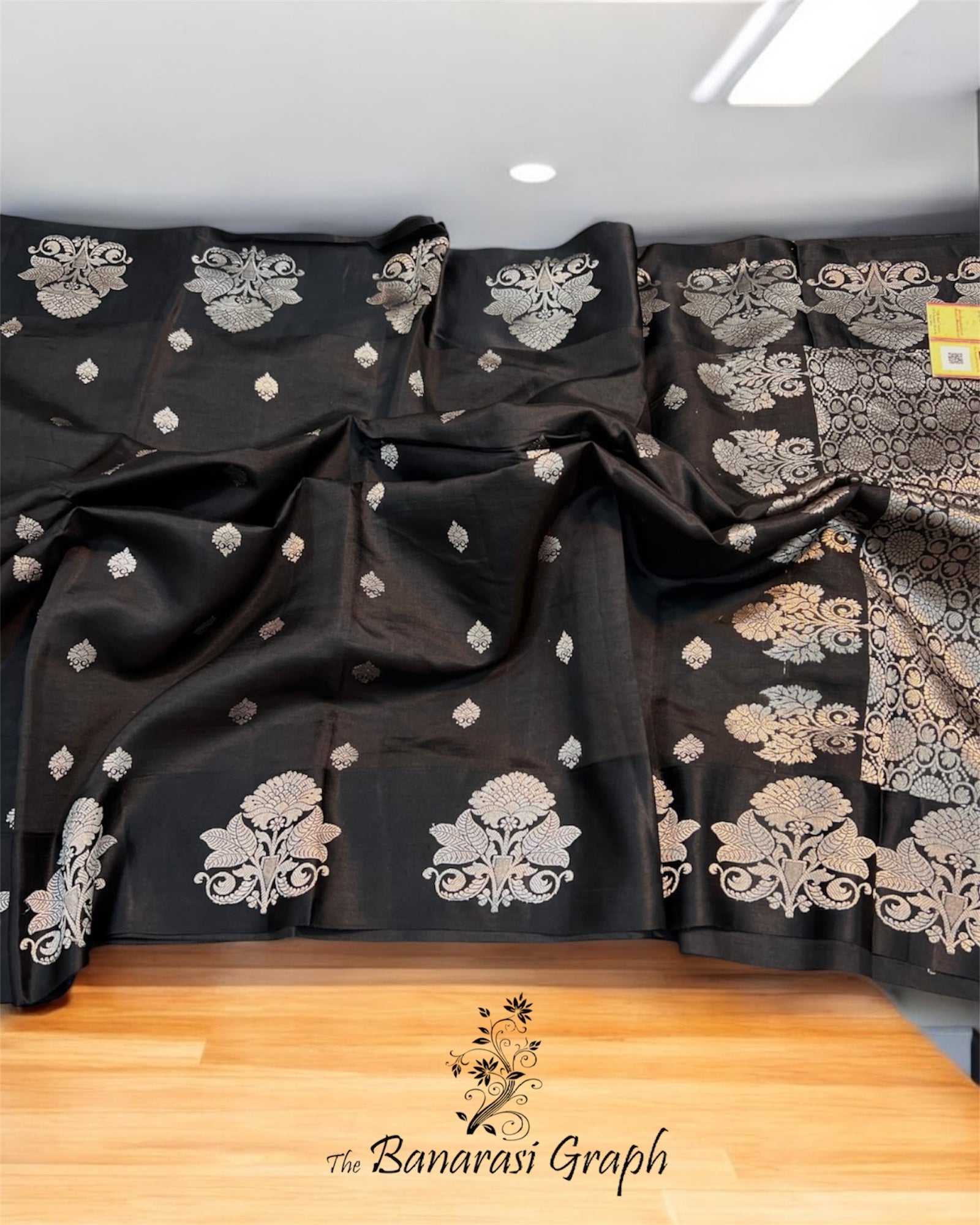 Black Pure Raw Mango Kadhua Handloom Silk - Banarasi Saree