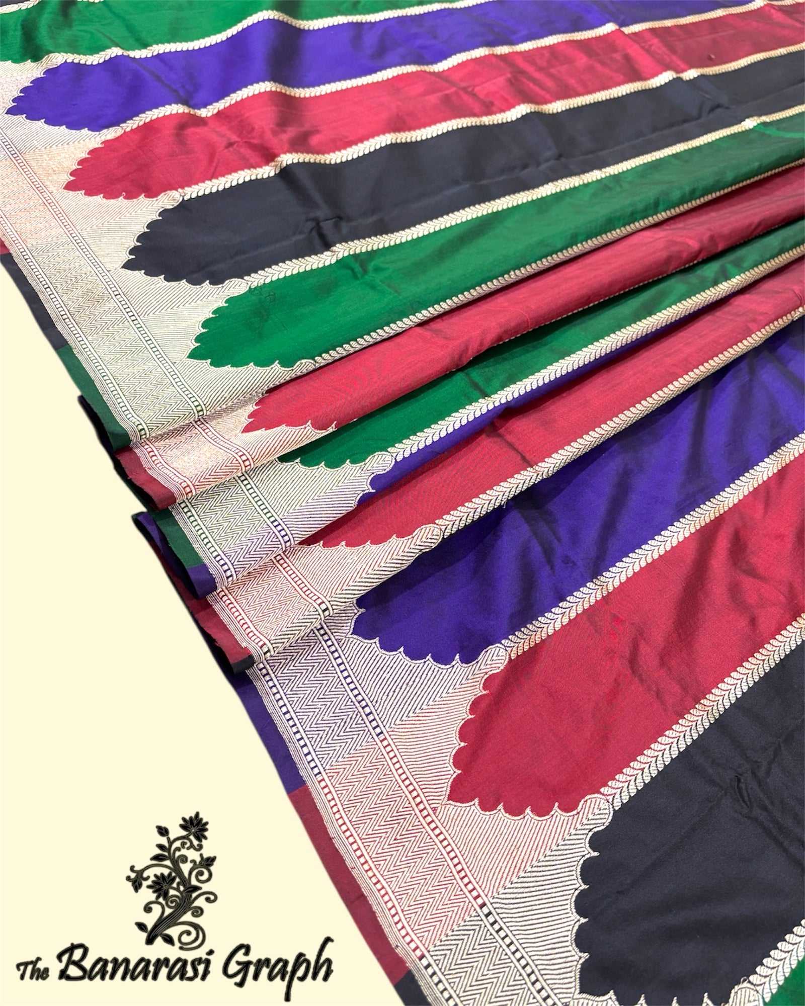 Rangkart Pure Katan Handloom Silk - Kadhua Motifs Strip Banarasi Saree