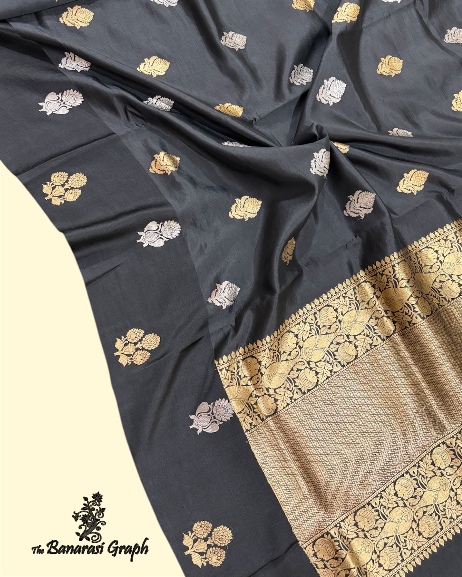 Black Pure Raw Mango - Kadhua Motifs Sona Rupa Banarasi Saree