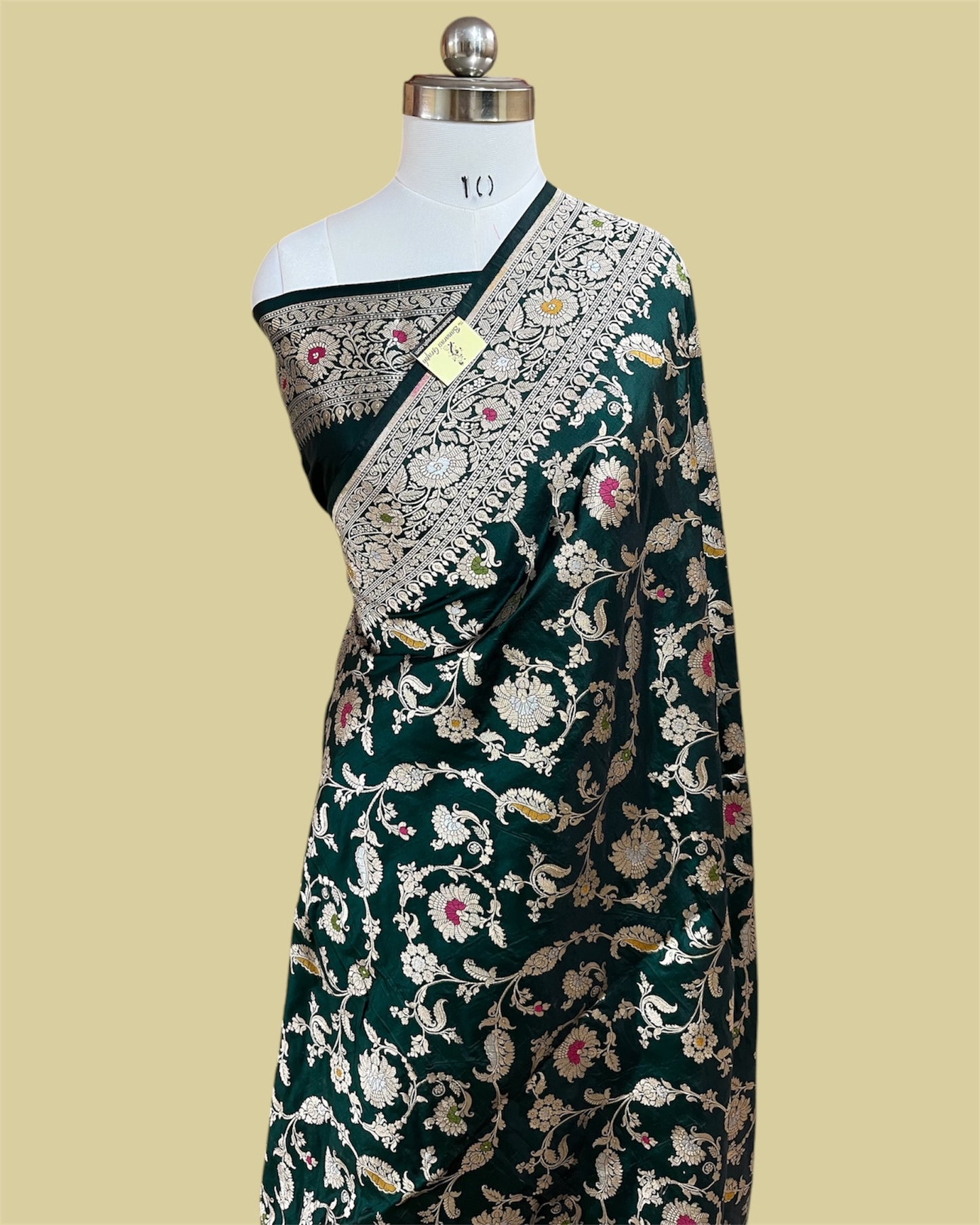 Dark Green Pure Katan Handloom Silk - All Over Jaal Work With Tilfi Meenakari