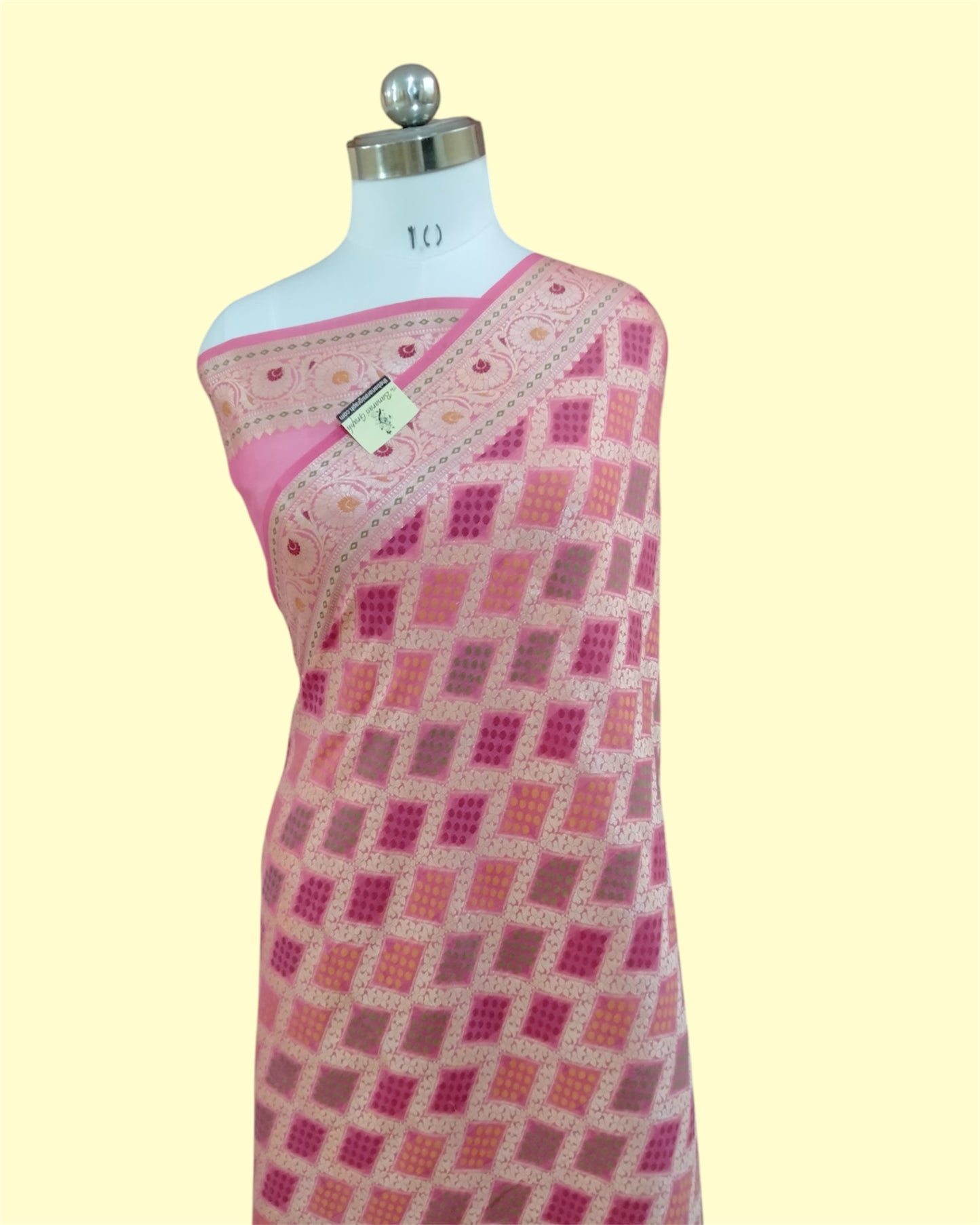 Peach Pure Khaddi Chiffon Water Zari Multi Bhandej - Banarasi Saree