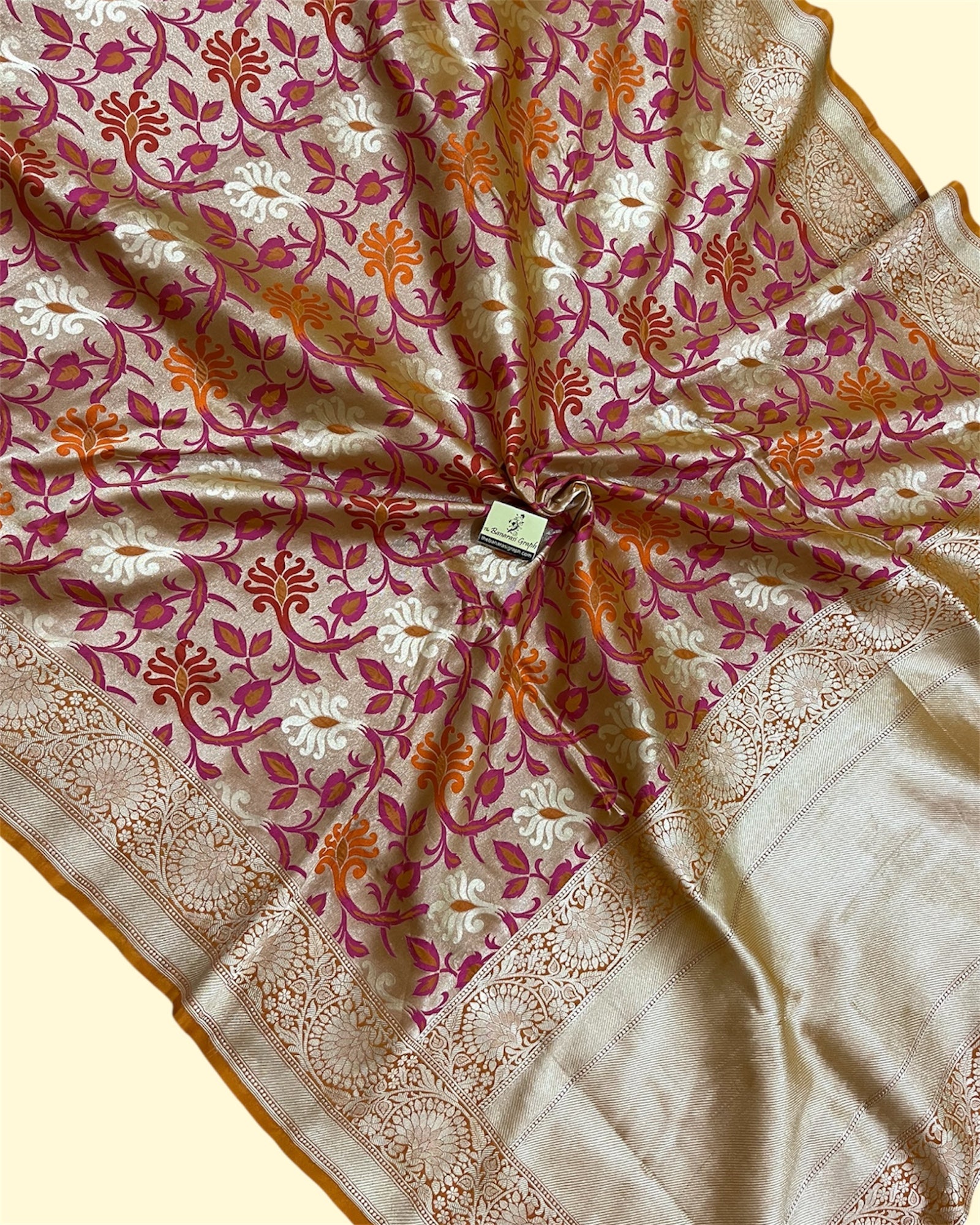 Rust Pure Katan Handloom Silk - All Over Jaal Work with Meenakari Banarasi Saree