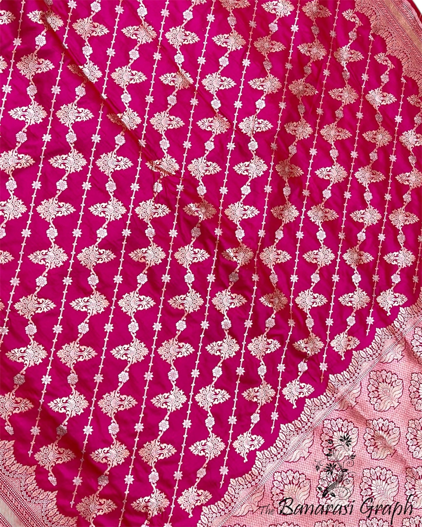 Hot Pink Pure Katan Handloom Silk - All Over Jaal Work Banarasi Saree