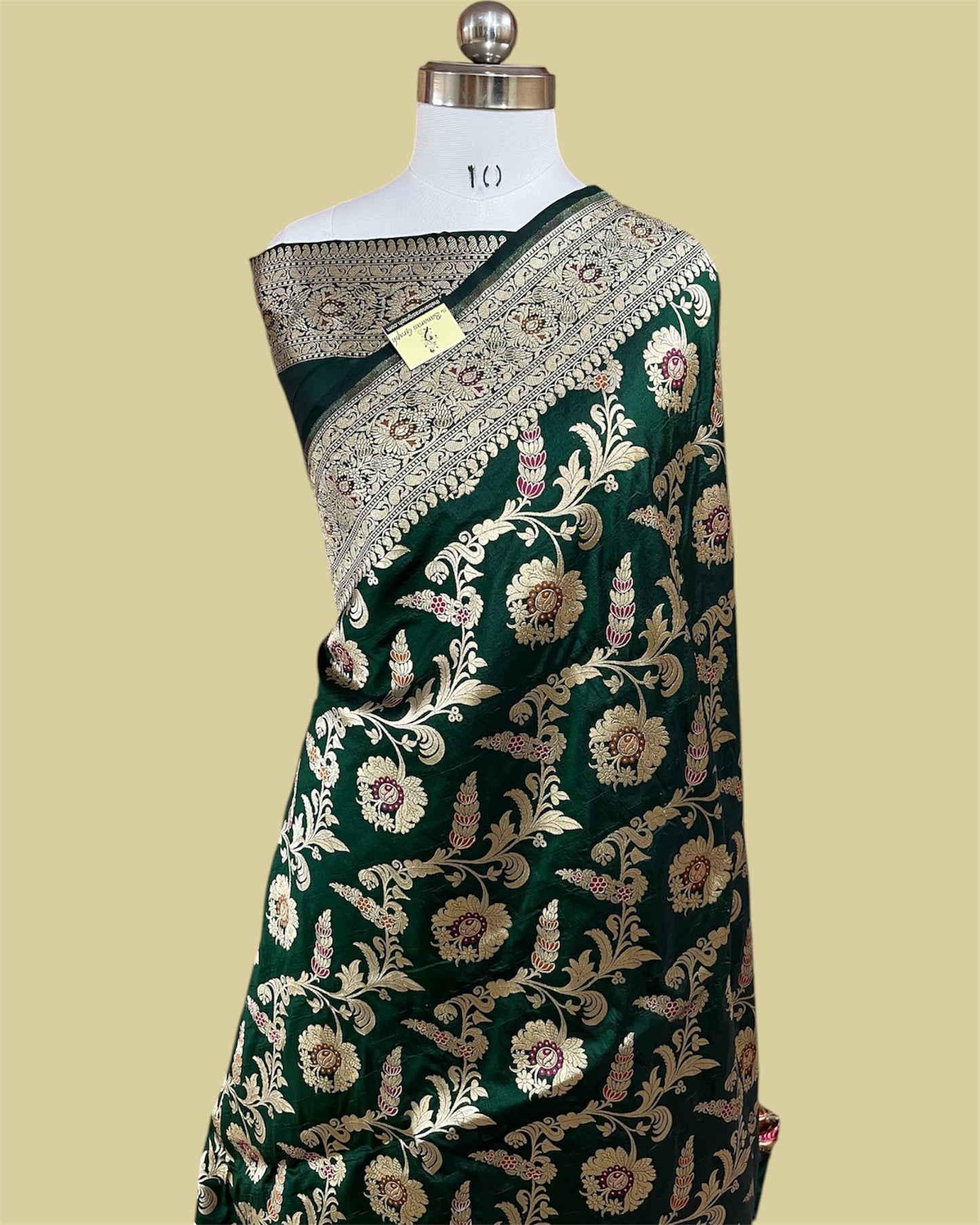 Dark Green Pure Katan Handloom Silk - All Over Jaal Work with Tilfi Meenakari Banarasi Saree