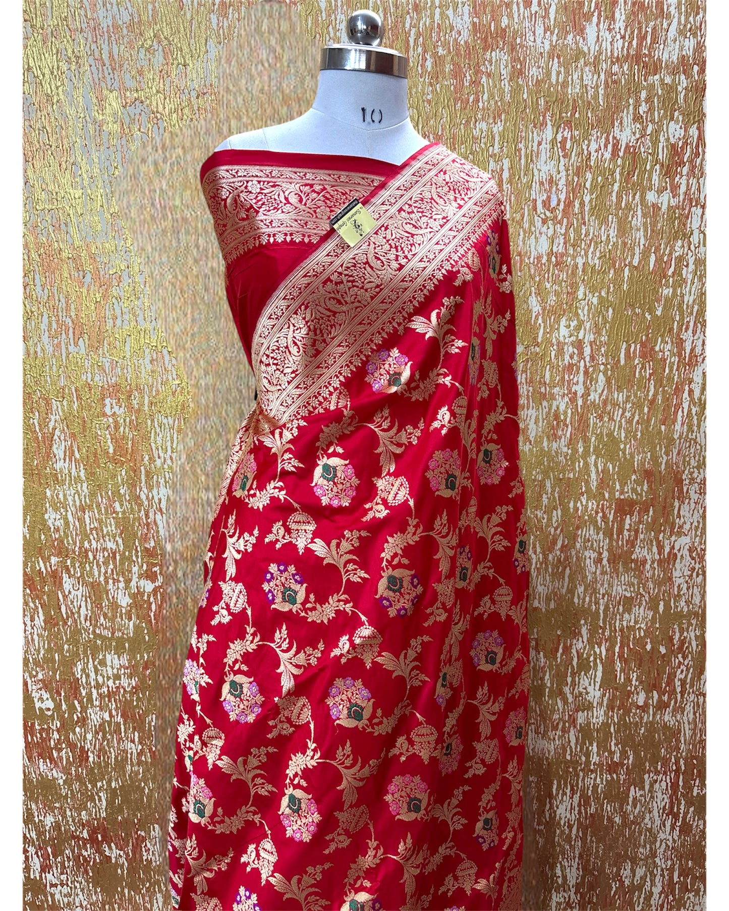 Red Pure Katan Handloom Silk - Kadhua Motifs All Over Jaal Work With Meenakari Banarasi Saree