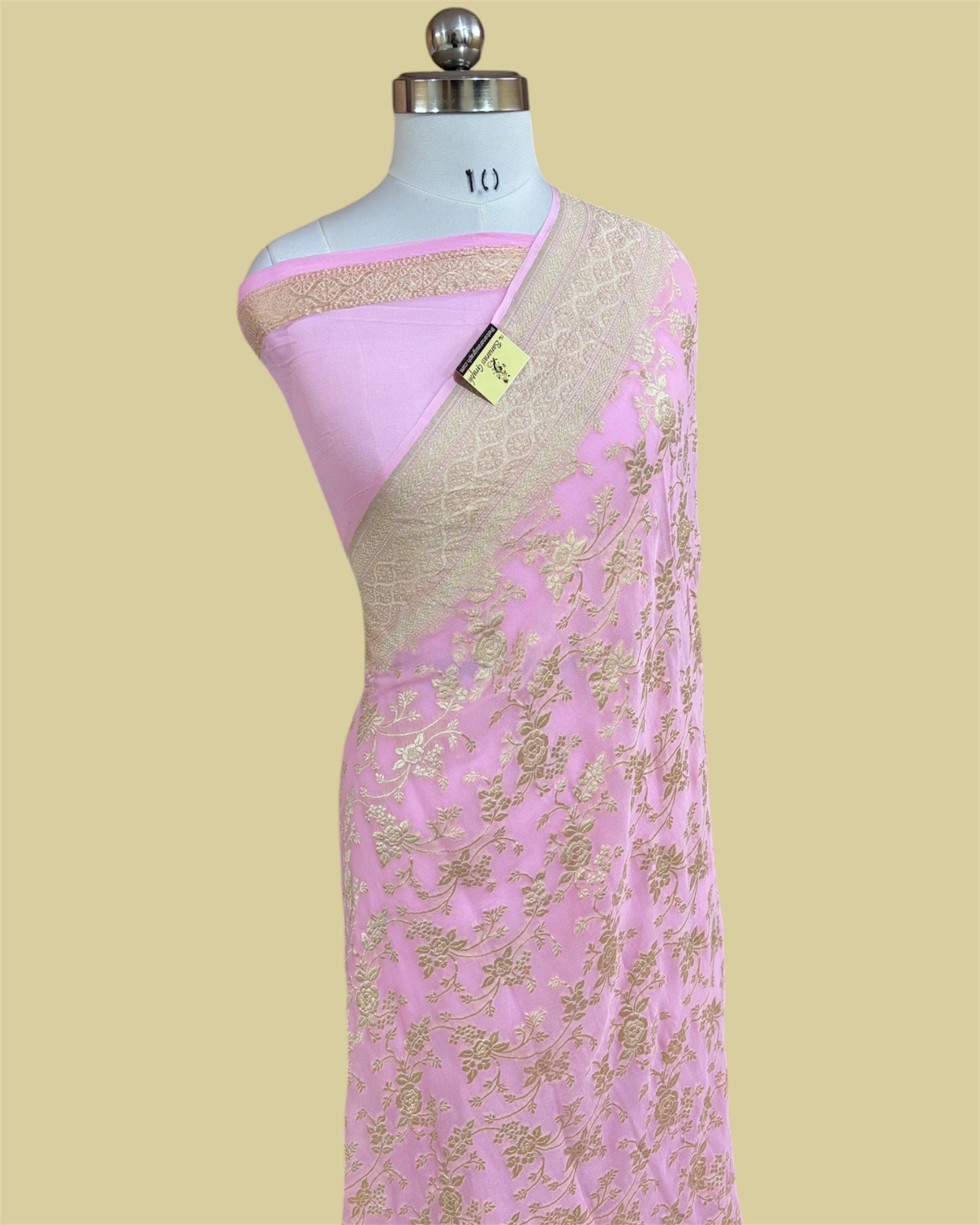 Baby Pink Khaddi Georgette Water Zari - All Over Jaal Work Pure Banarasi Saree