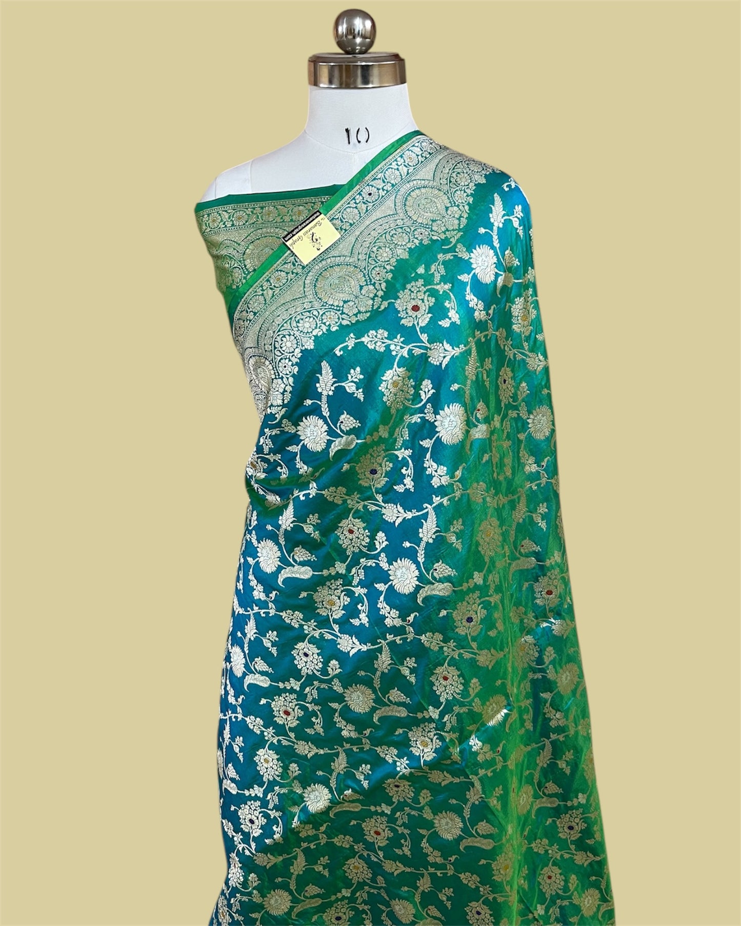 C Green Pure Katan Handloom Silk - All Over Jaal Work With Meenakari Banarasi Saree