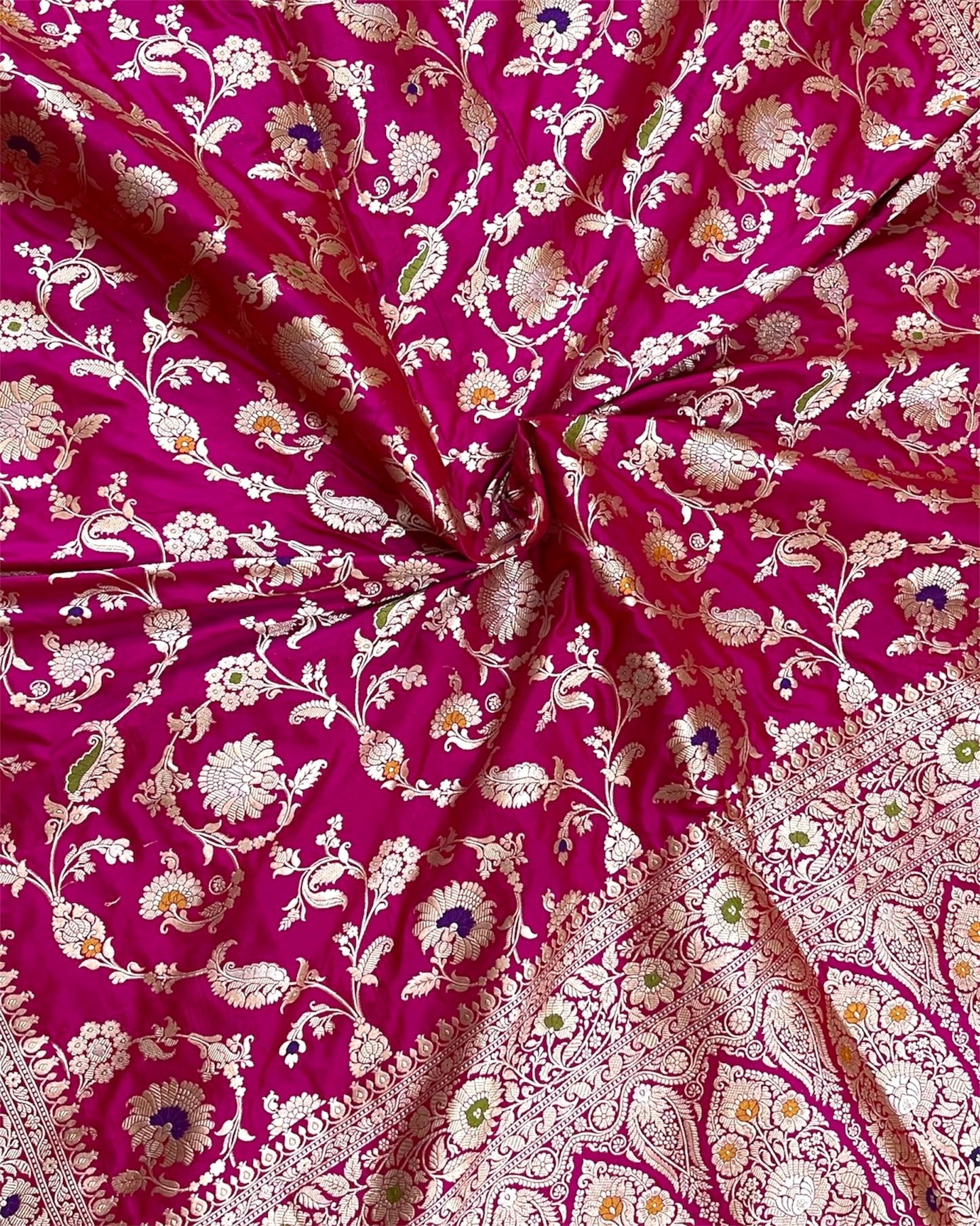 Hot Pink Pure Katan Handloom Silk - All Over Jaal Work With Tilfi Meenakari Banarasi Saree