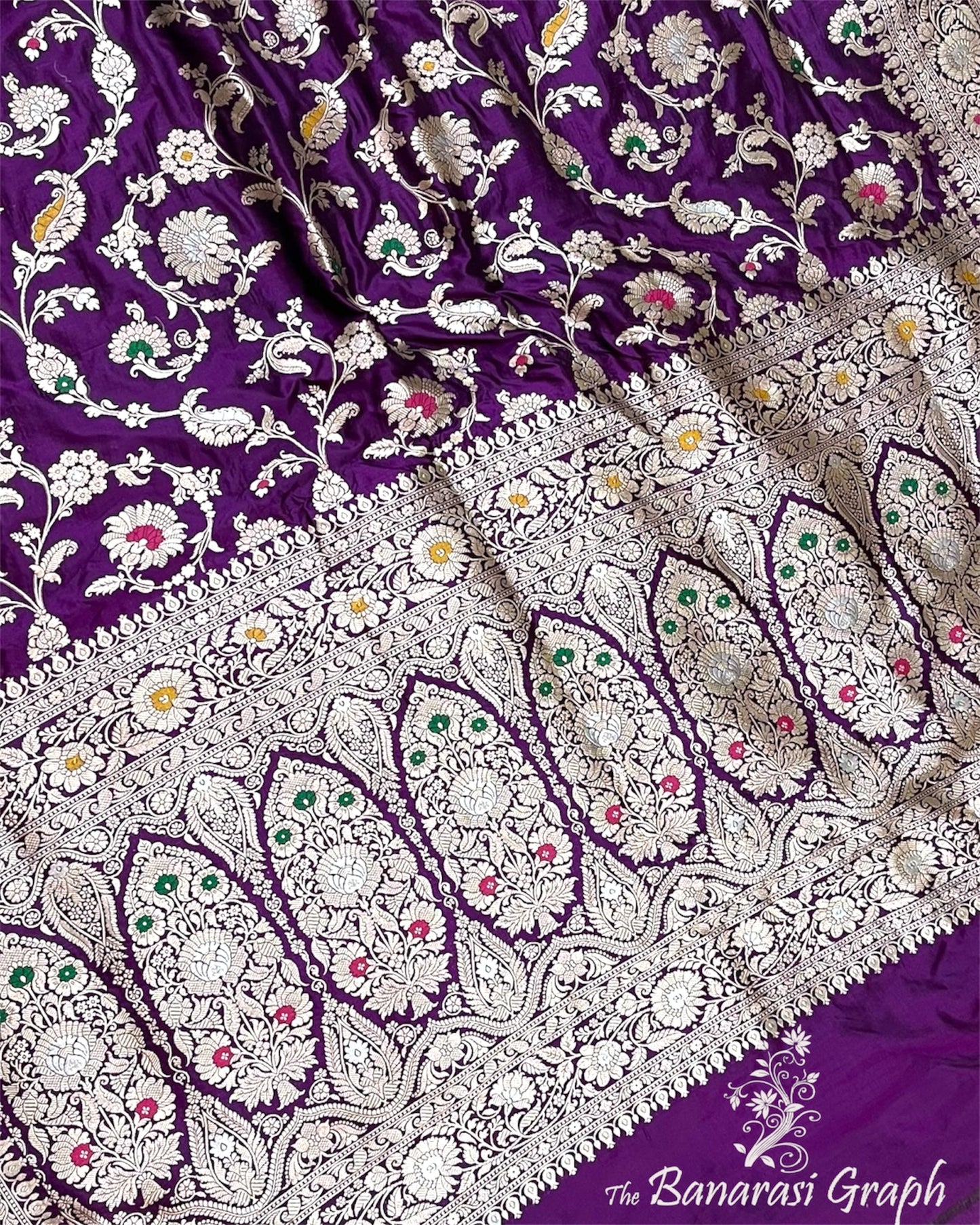 Baigni Pure Katan Handloom Silk - All Over Jaal Work With Tilfi Meenakari Banarasi Saree