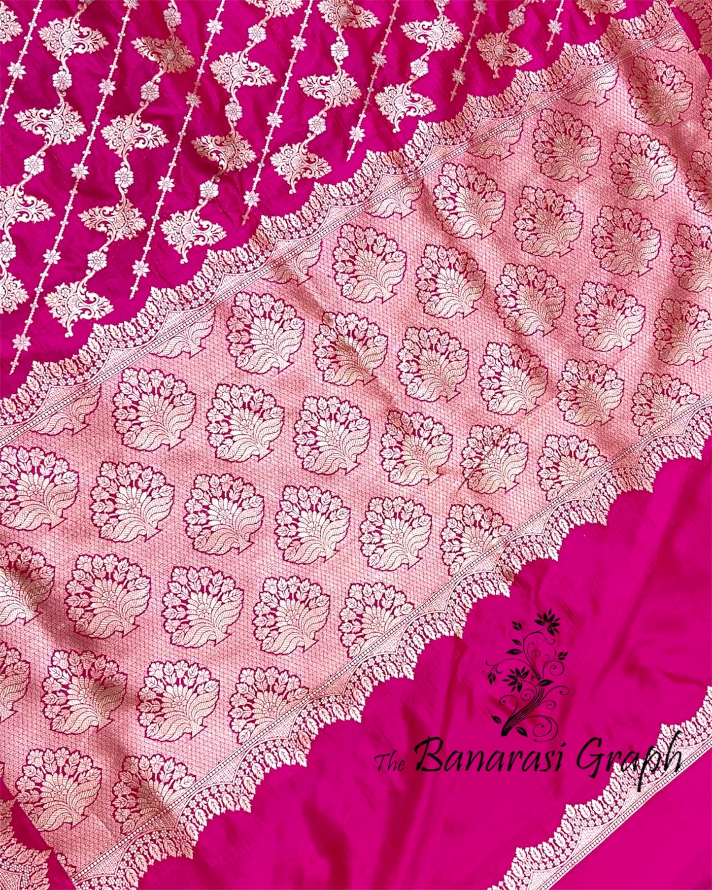 Hot Pink Pure Katan Handloom Silk - All Over Jaal Work Banarasi Saree