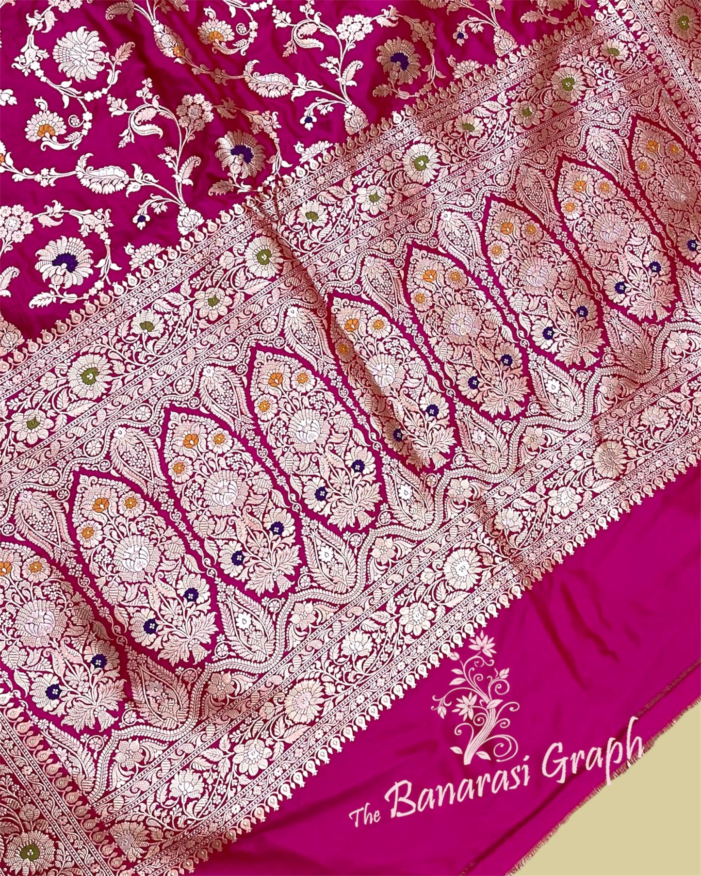 Hot Pink Pure Katan Handloom Silk - All Over Jaal Work With Tilfi Meenakari Banarasi Saree