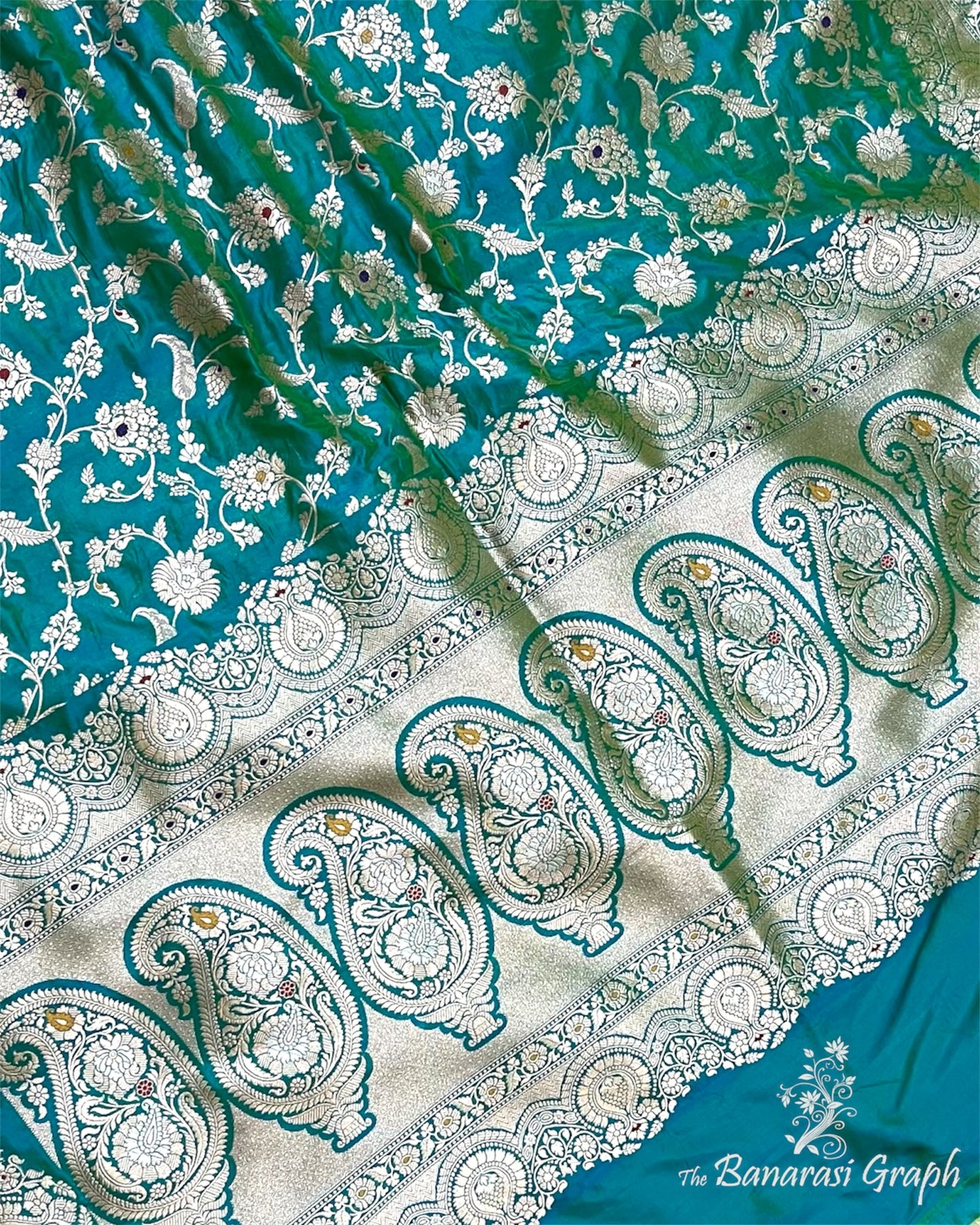 C Green Pure Katan Handloom Silk - All Over Jaal Work With Meenakari Banarasi Saree