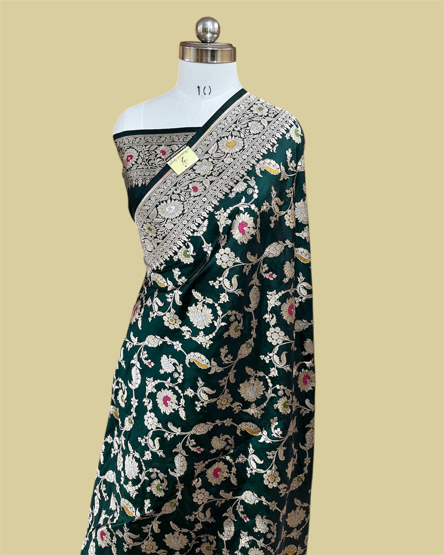 Dark Green Pure Katan Handloom Silk - All Over Jaal Work With Tilfi Meenakari
