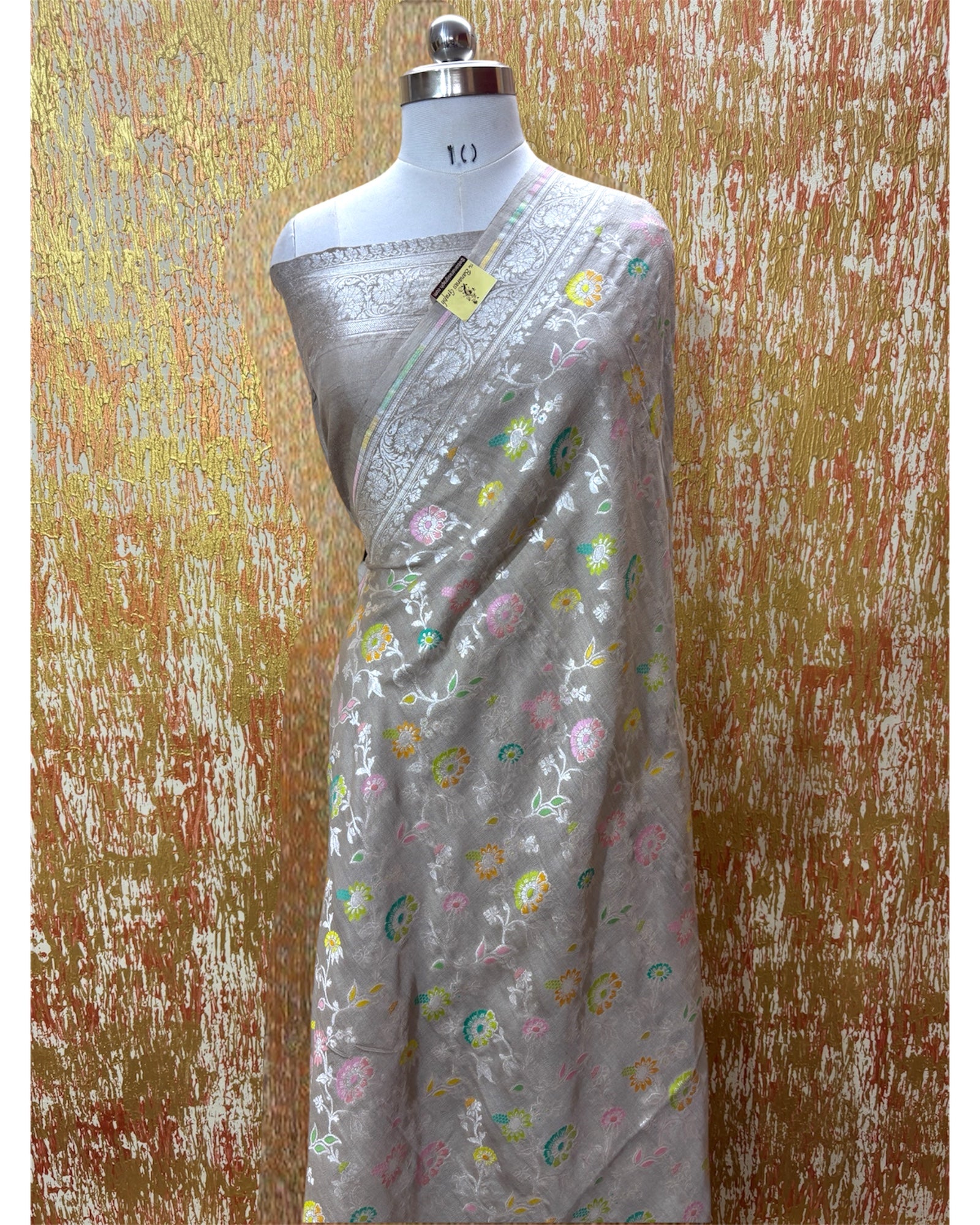 Pure Tussar Georgette Handloom Silk - All Over Jaal Work With Meenakari Banarasi Saree