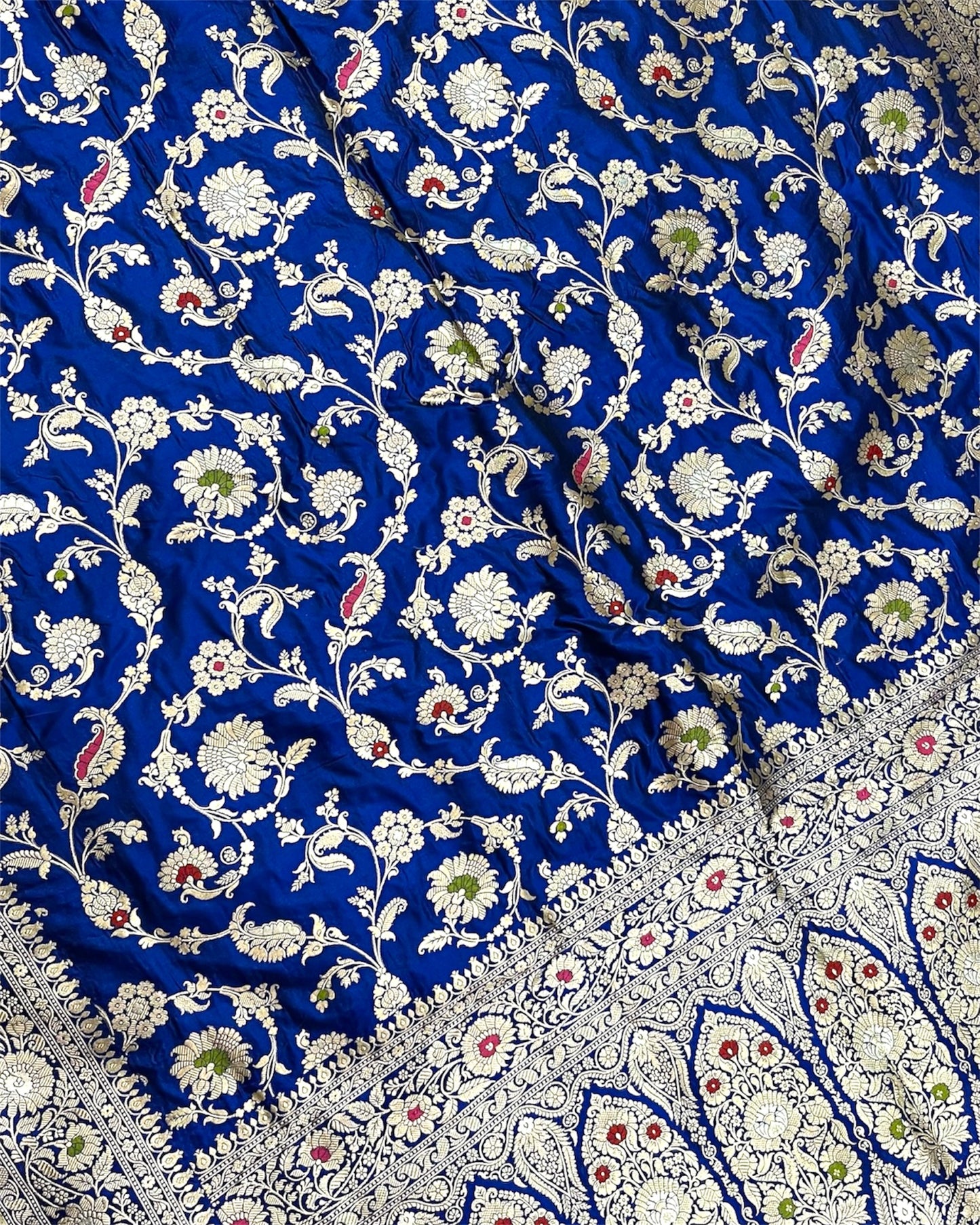 Royal Blue Pure Katan Handloom Silk - All Over Jaal Work With Tilfi Meenakari Banarasi Saree