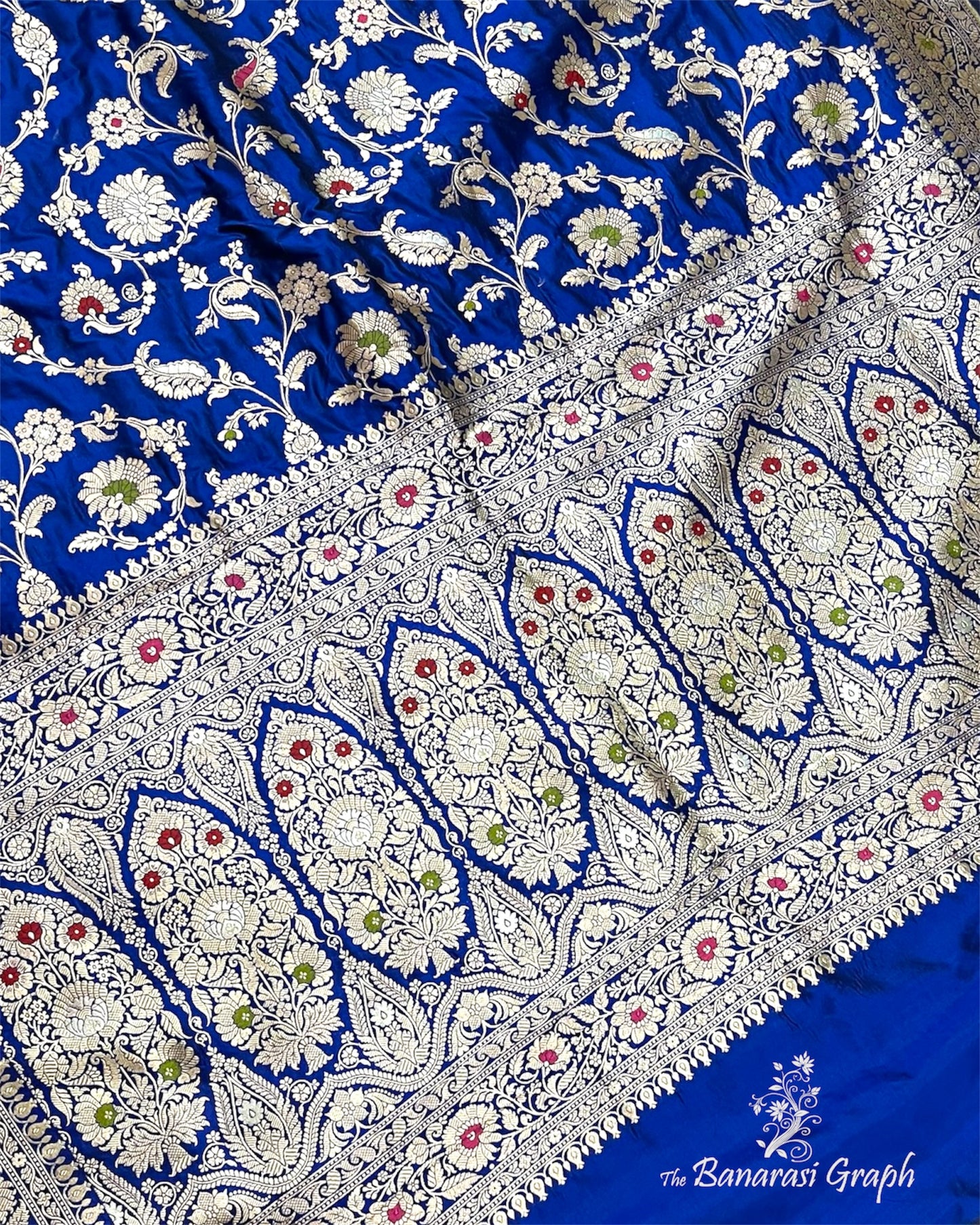 Royal Blue Pure Katan Handloom Silk - All Over Jaal Work With Tilfi Meenakari Banarasi Saree