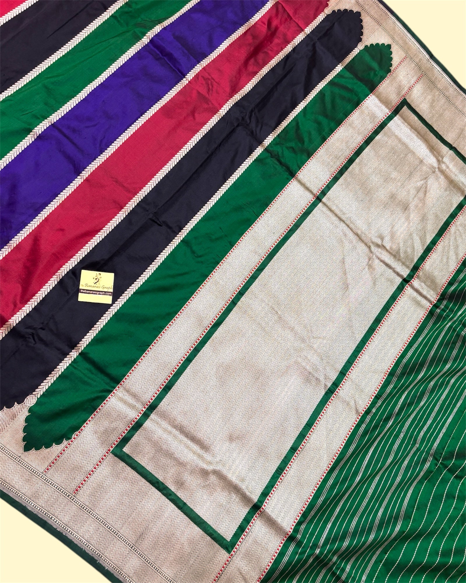 Rangkart Pure Katan Handloom Silk - Kadhua Motifs Strip Banarasi Saree