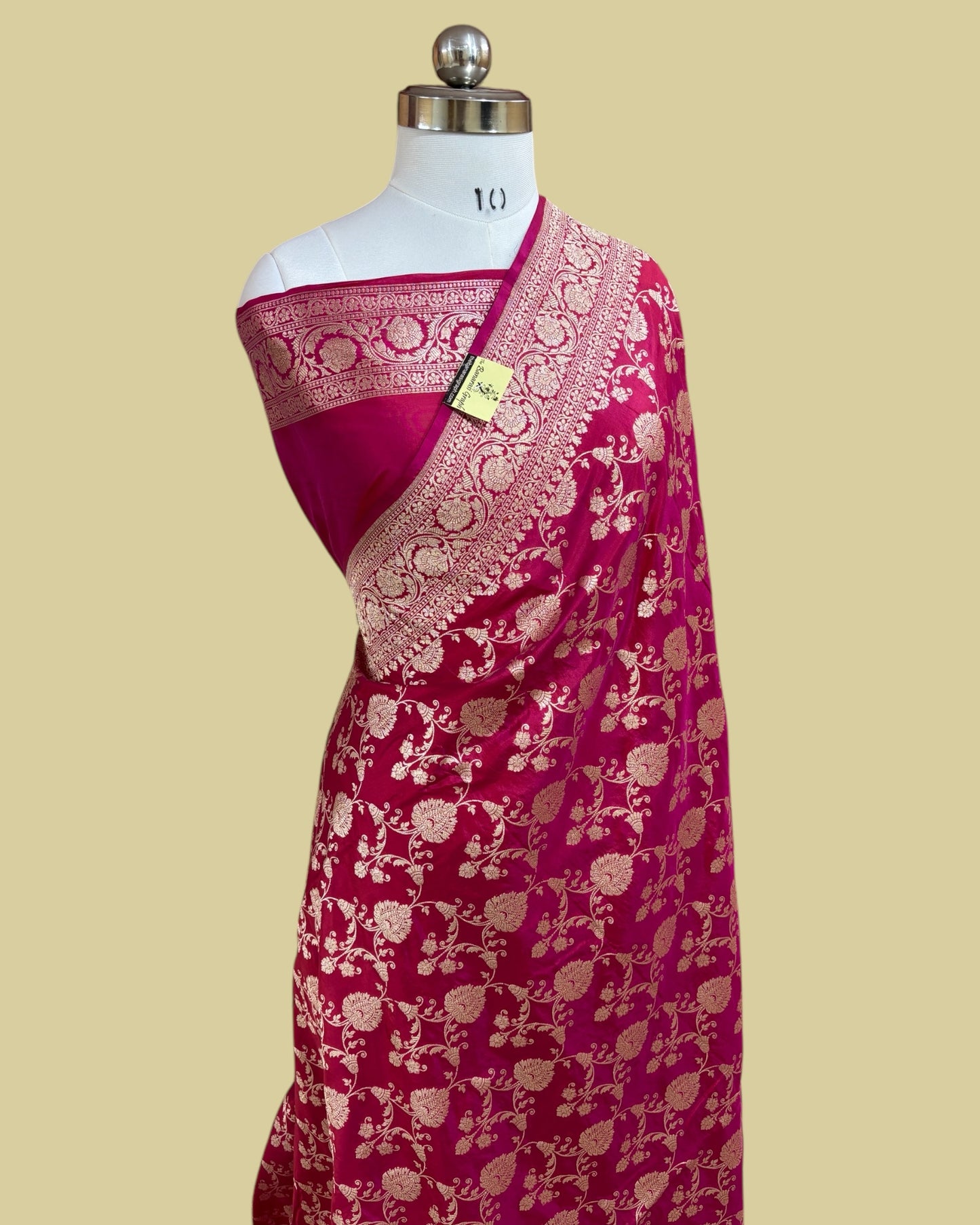 Hot Pink Pure Katan Handloom Silk - All Over Jaal Work Banarasi Saree