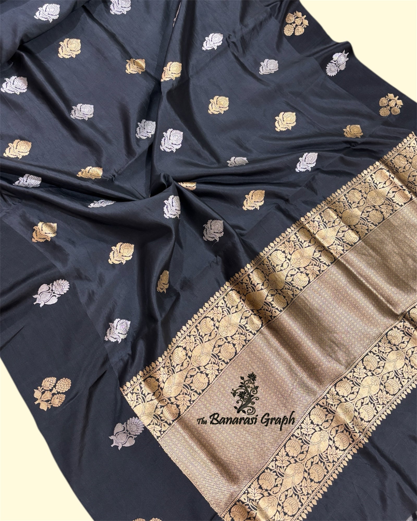 Black Pure Raw Mango - Kadhua Motifs Sona Rupa Banarasi Saree
