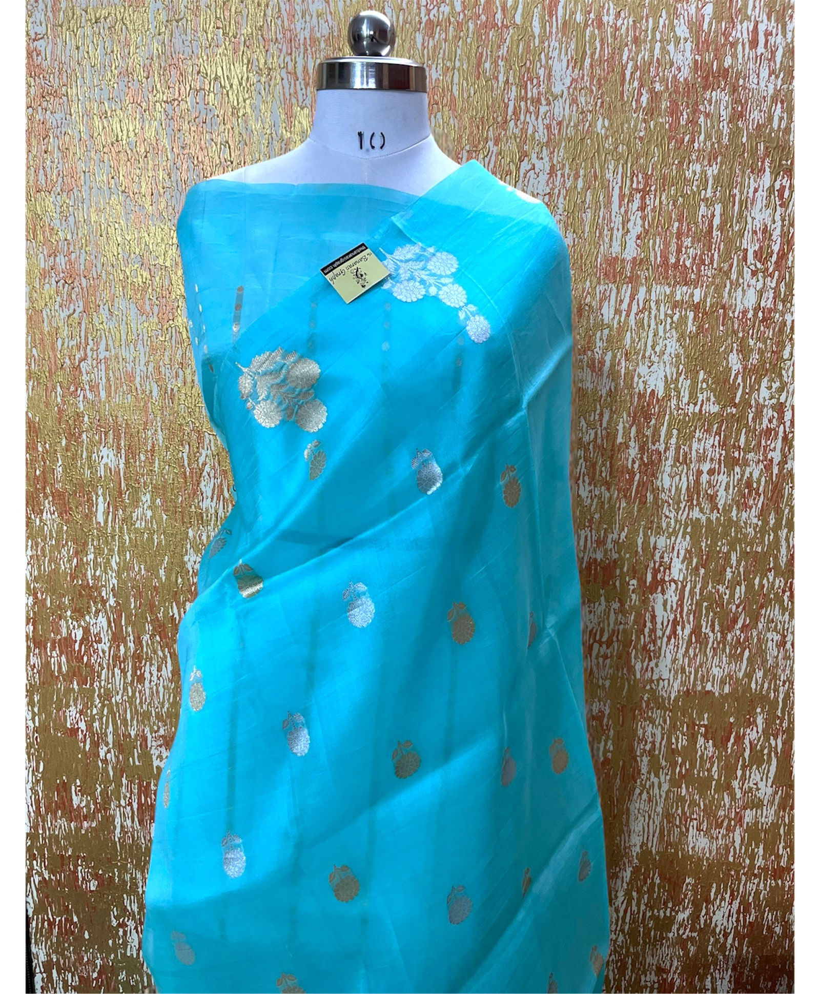Sky Blue Pure Kora Handloom Silk - Kadhua Motifs Banarasi Saree