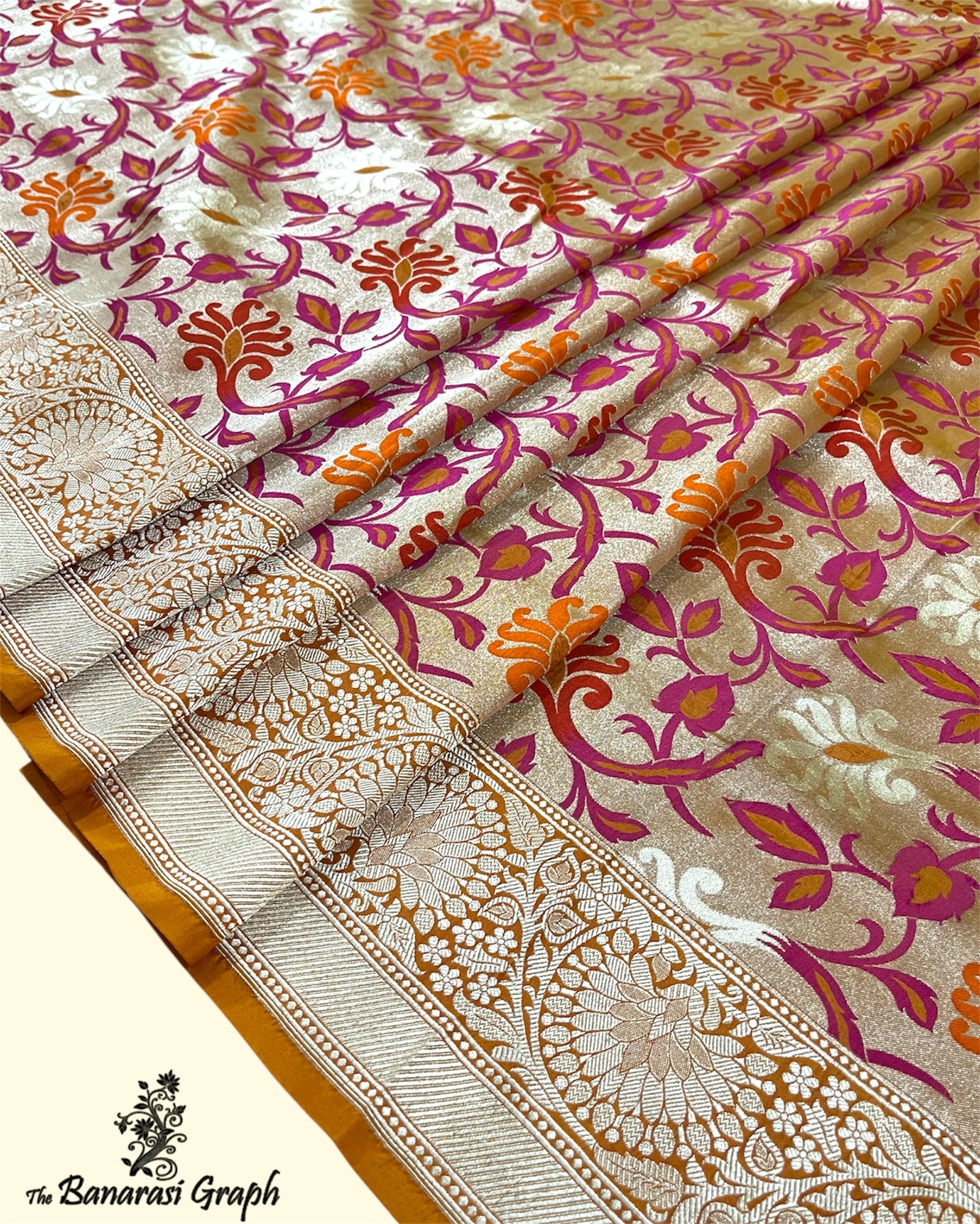 Rust Pure Katan Handloom Silk - All Over Jaal Work with Meenakari Banarasi Saree