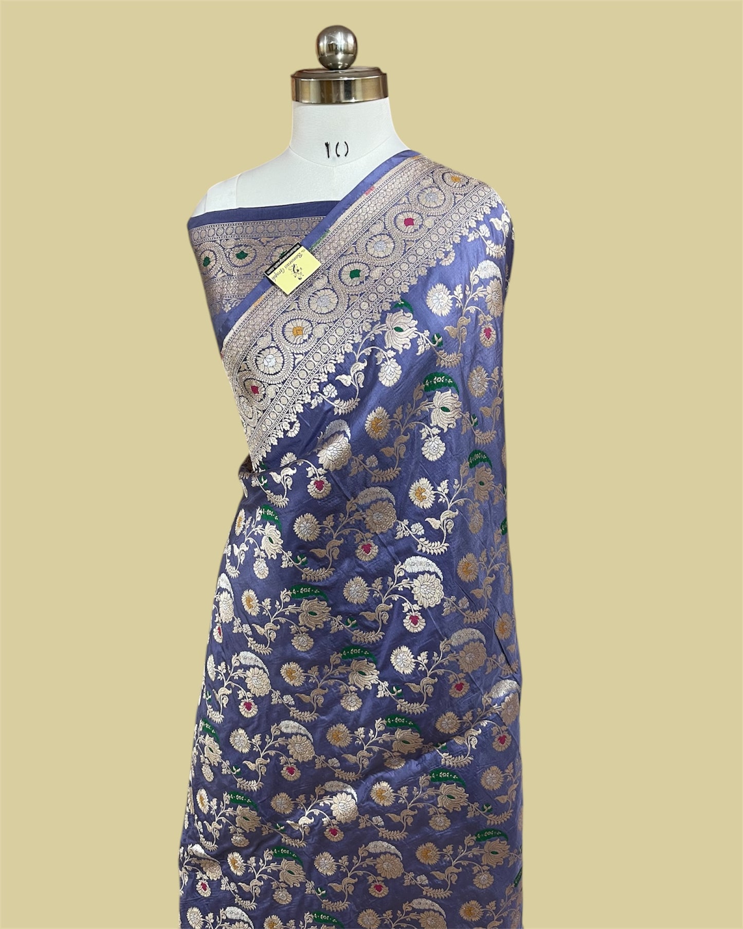 Grey Pure Katan Handloom Silk - All Over Jaal Work with Tilfi Meenakari Banarasi Saree