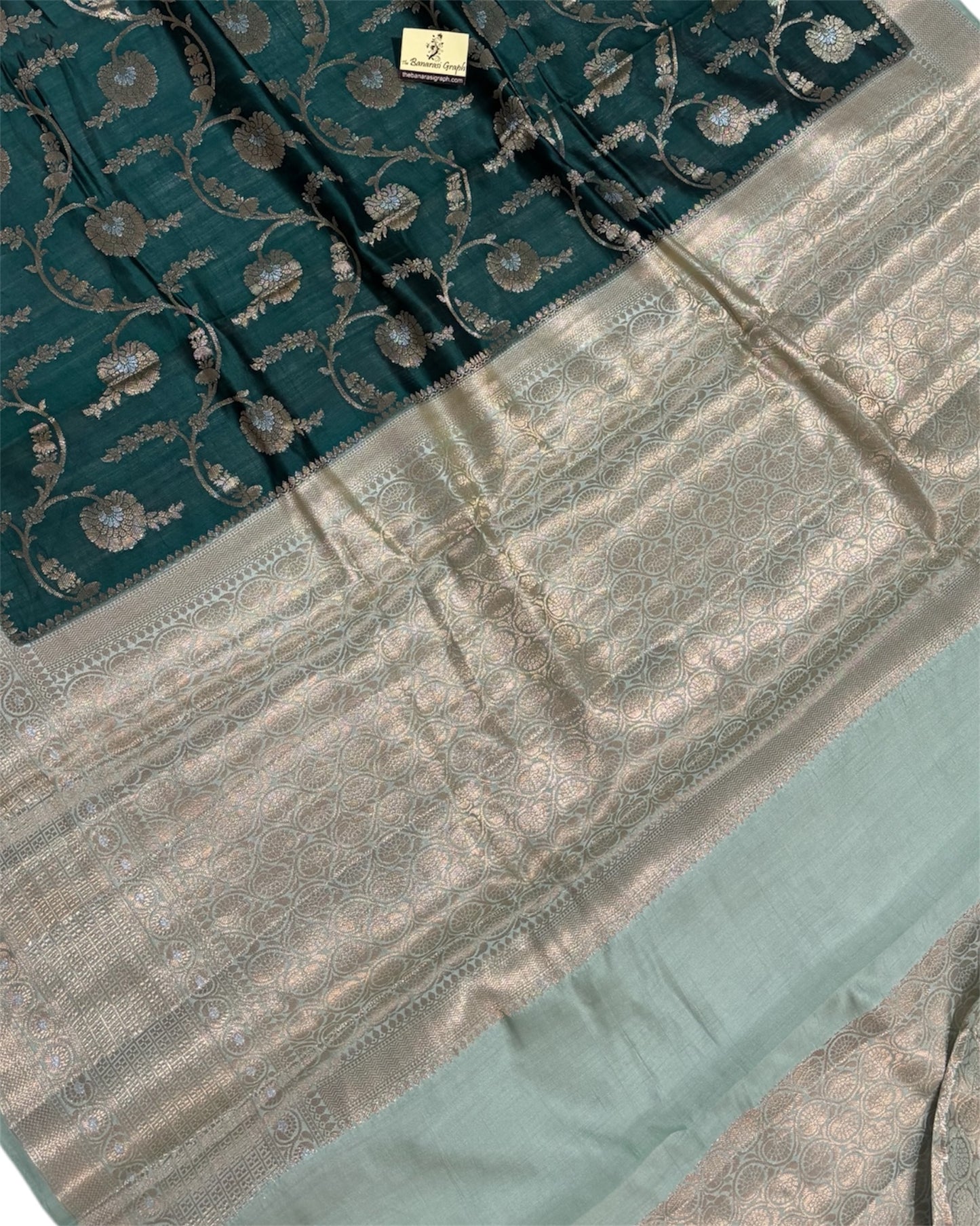 Dark Green Pure Chiniya Silk - All Over Jaal Work Banarasi saree